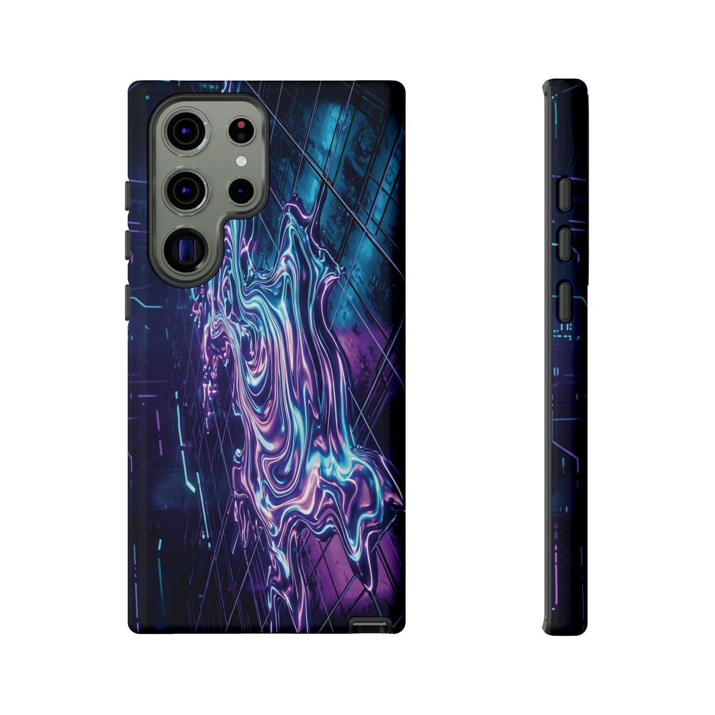 Galaxy Resin Water Tough Case — Neon Purple Blue Abstract Phone Cover