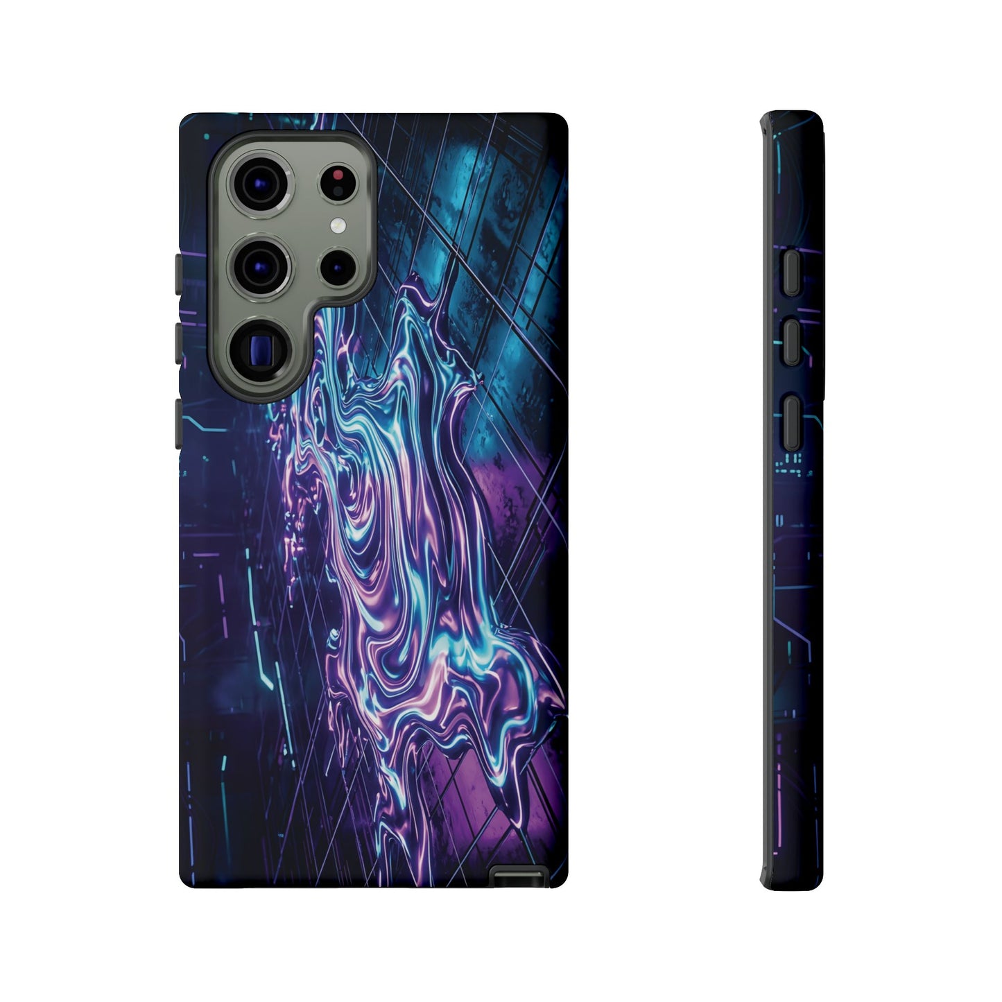 Galaxy Resin Water Tough Case — Neon Purple Blue Abstract Phone Cover
