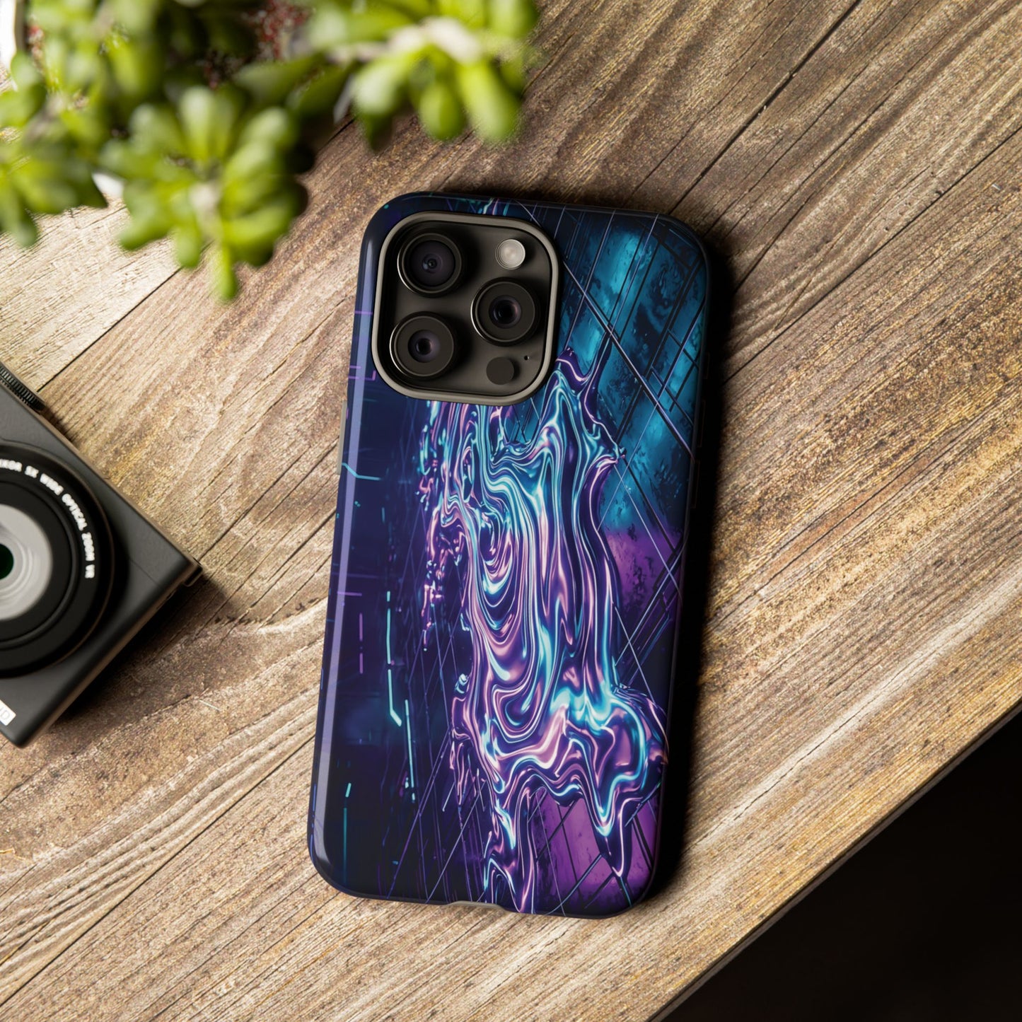 Galaxy Resin Water Tough Case — Neon Purple Blue Abstract Phone Cover