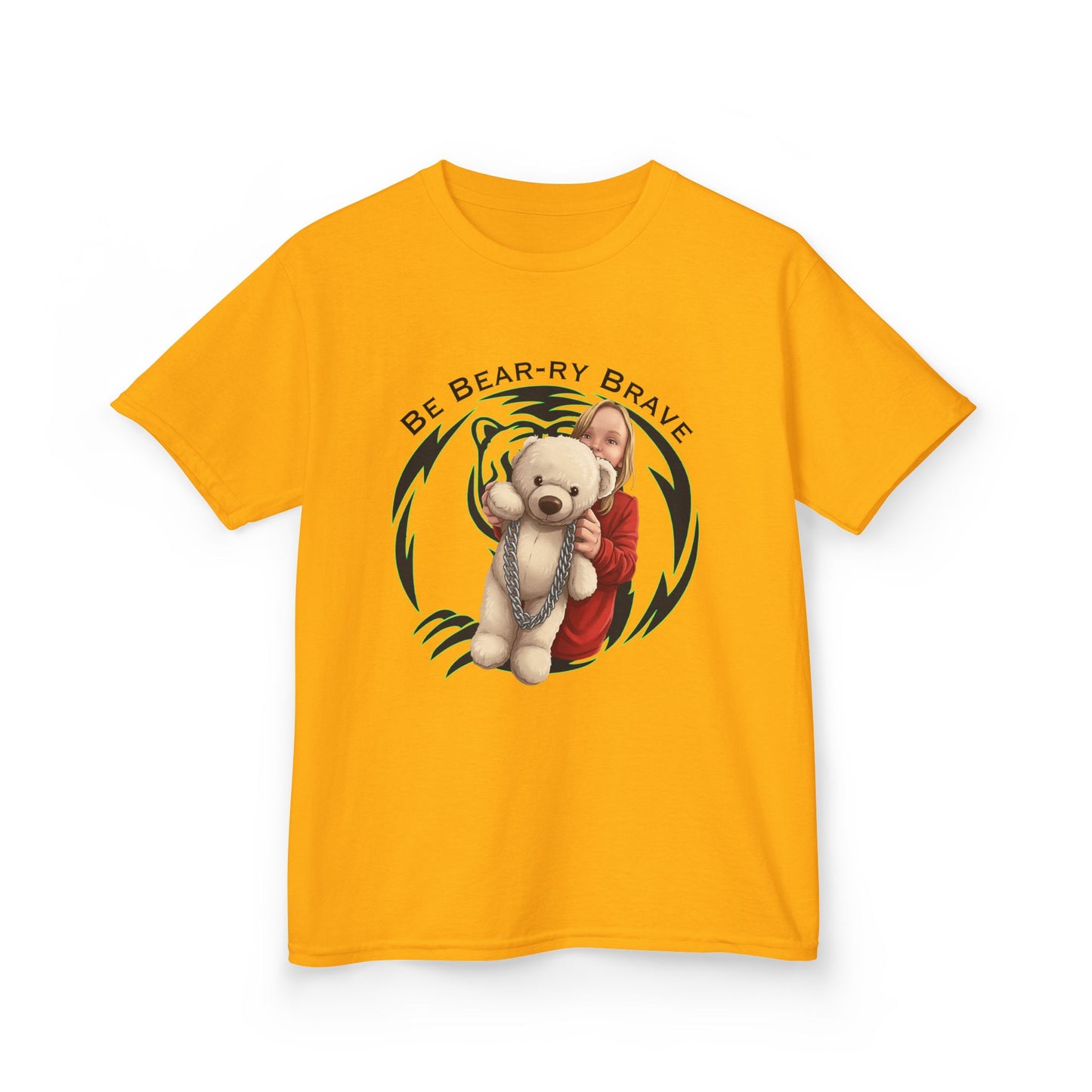 Be Bear-ry Brave Kids T-Shirt — Custom Photo-to-Cartoon Brave Bear Tee