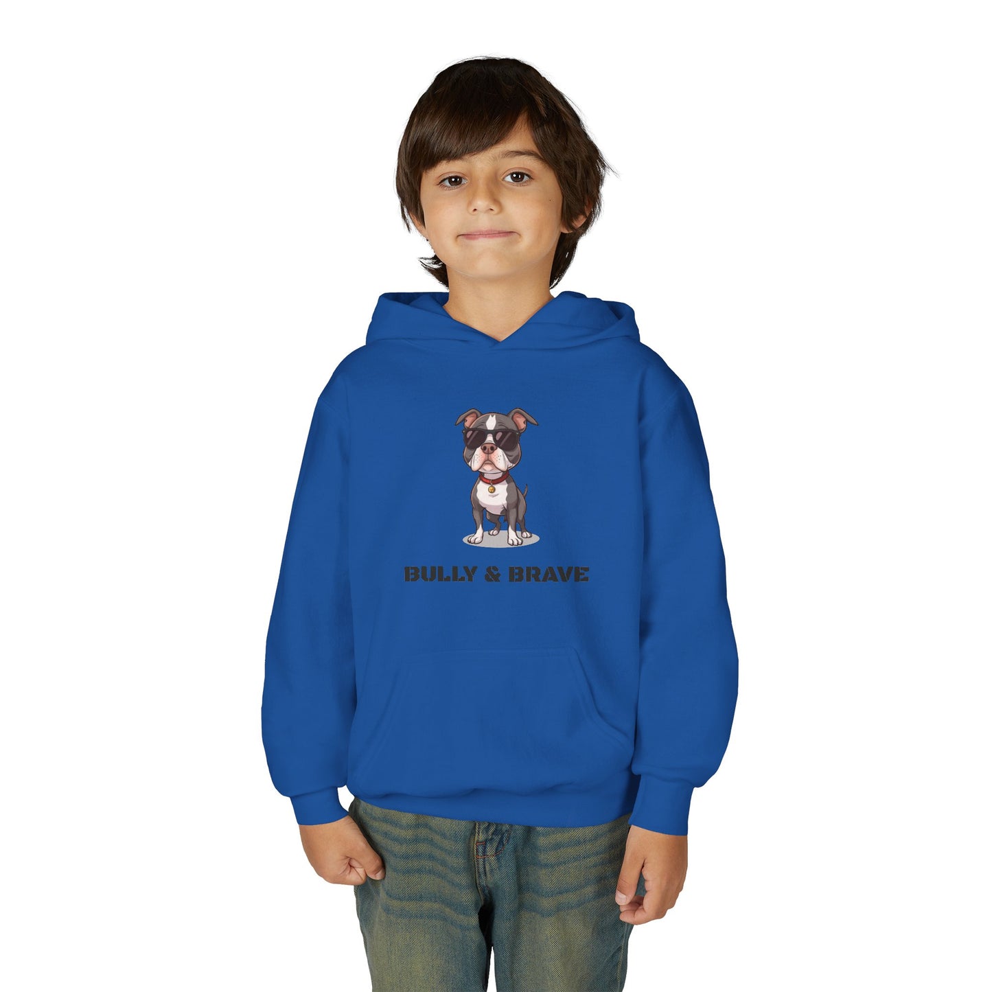 Youth Hoodie — "Bully & Brave" Pitbull Puppy Graphic