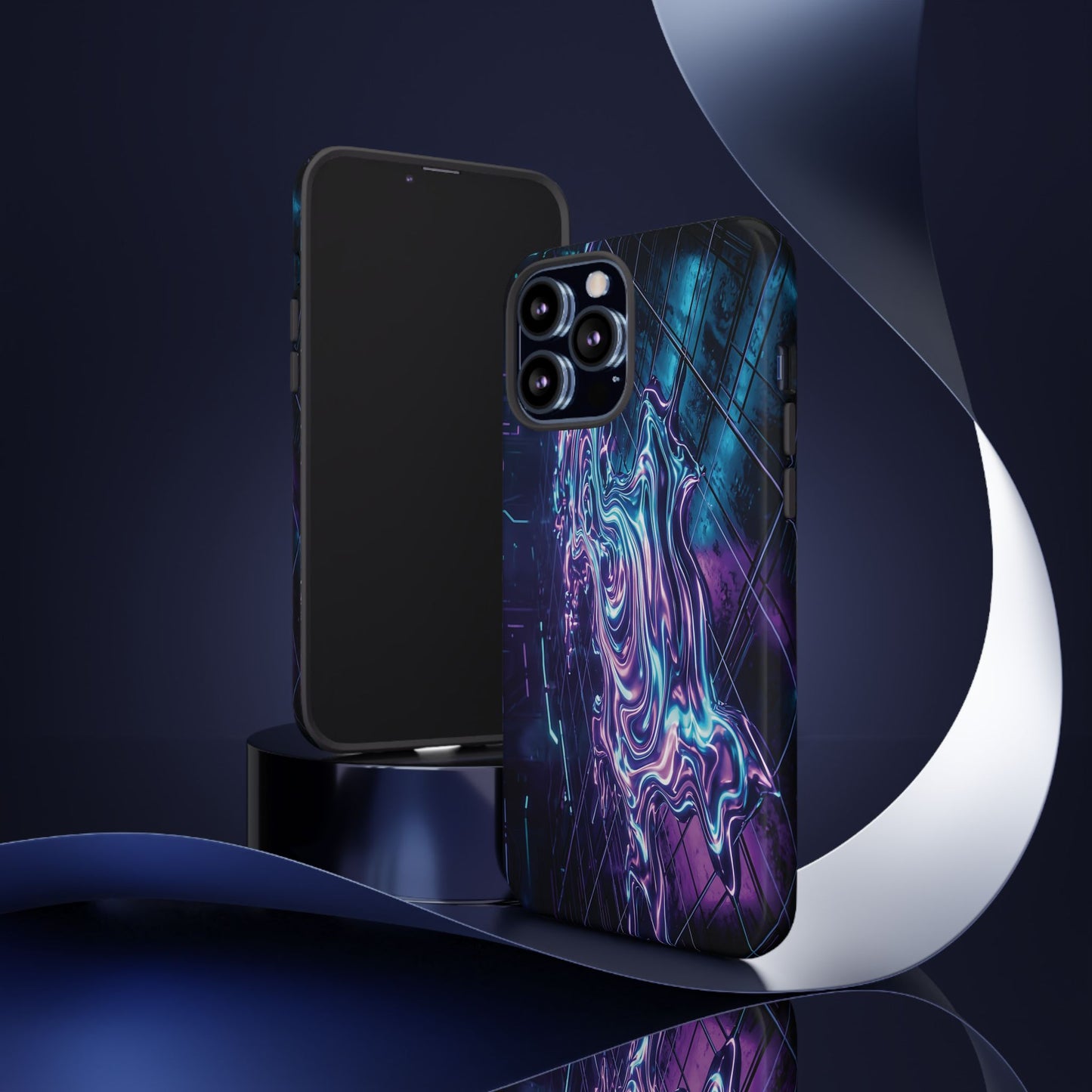 Galaxy Resin Water Tough Case — Neon Purple Blue Abstract Phone Cover