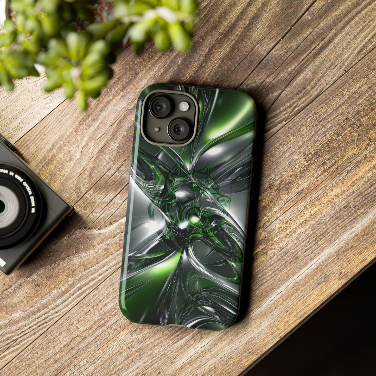 Green Metallic Abstract Tough Phone Case — Rugged Protective Phone Cover
