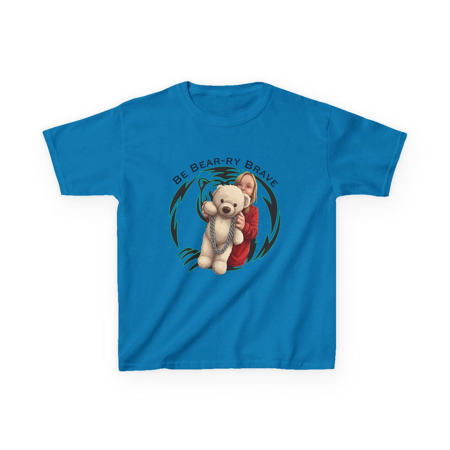 Be Bear-ry Brave Kids T-Shirt — Custom Photo-to-Cartoon Brave Bear Tee