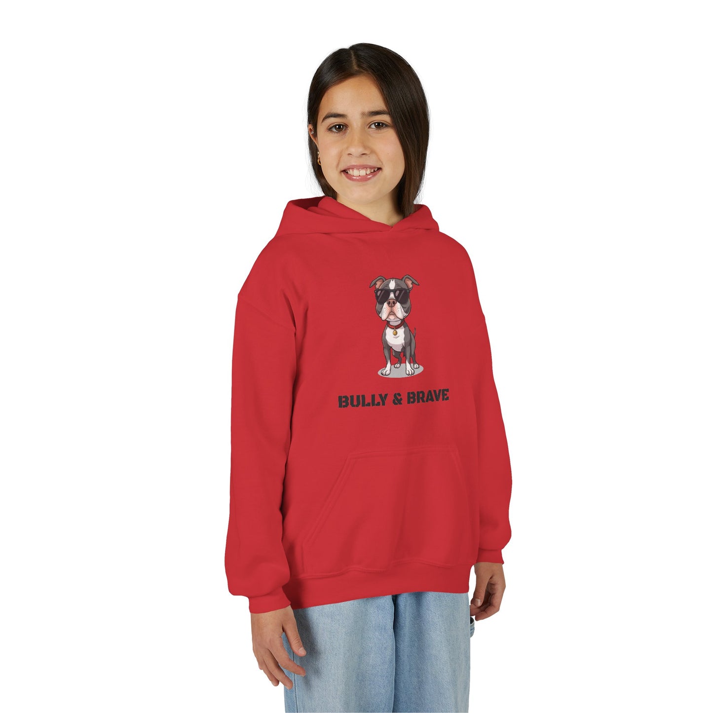 Youth Hoodie — "Bully & Brave" Pitbull Puppy Graphic