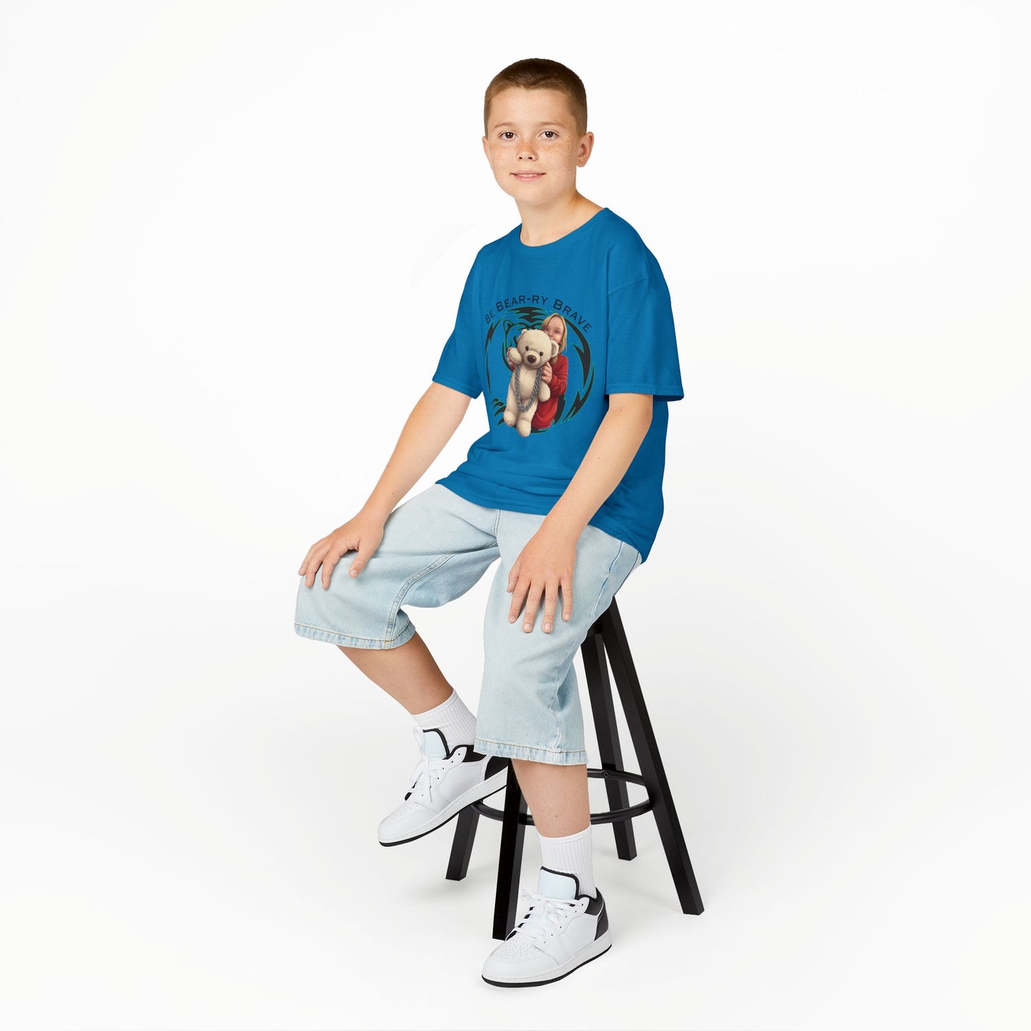 Be Bear-ry Brave Kids T-Shirt — Custom Photo-to-Cartoon Brave Bear Tee