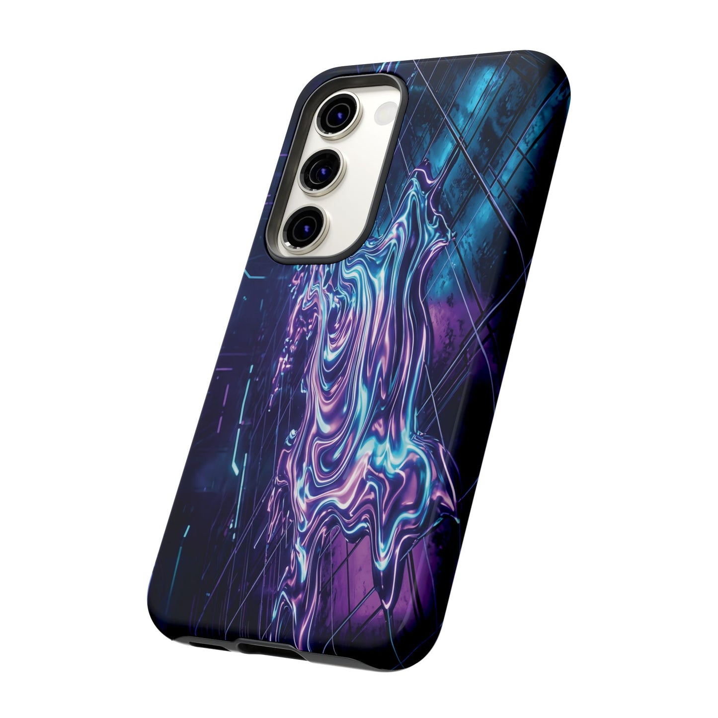 Galaxy Resin Water Tough Case — Neon Purple Blue Abstract Phone Cover