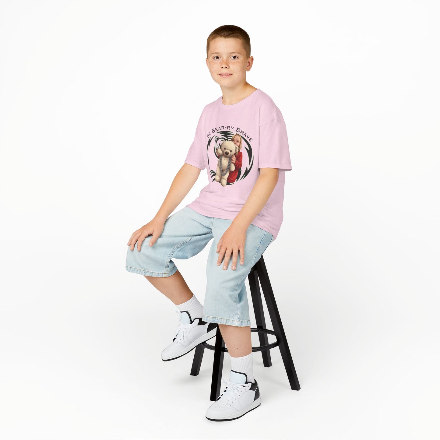 Be Bear-ry Brave Kids T-Shirt — Custom Photo-to-Cartoon Brave Bear Tee