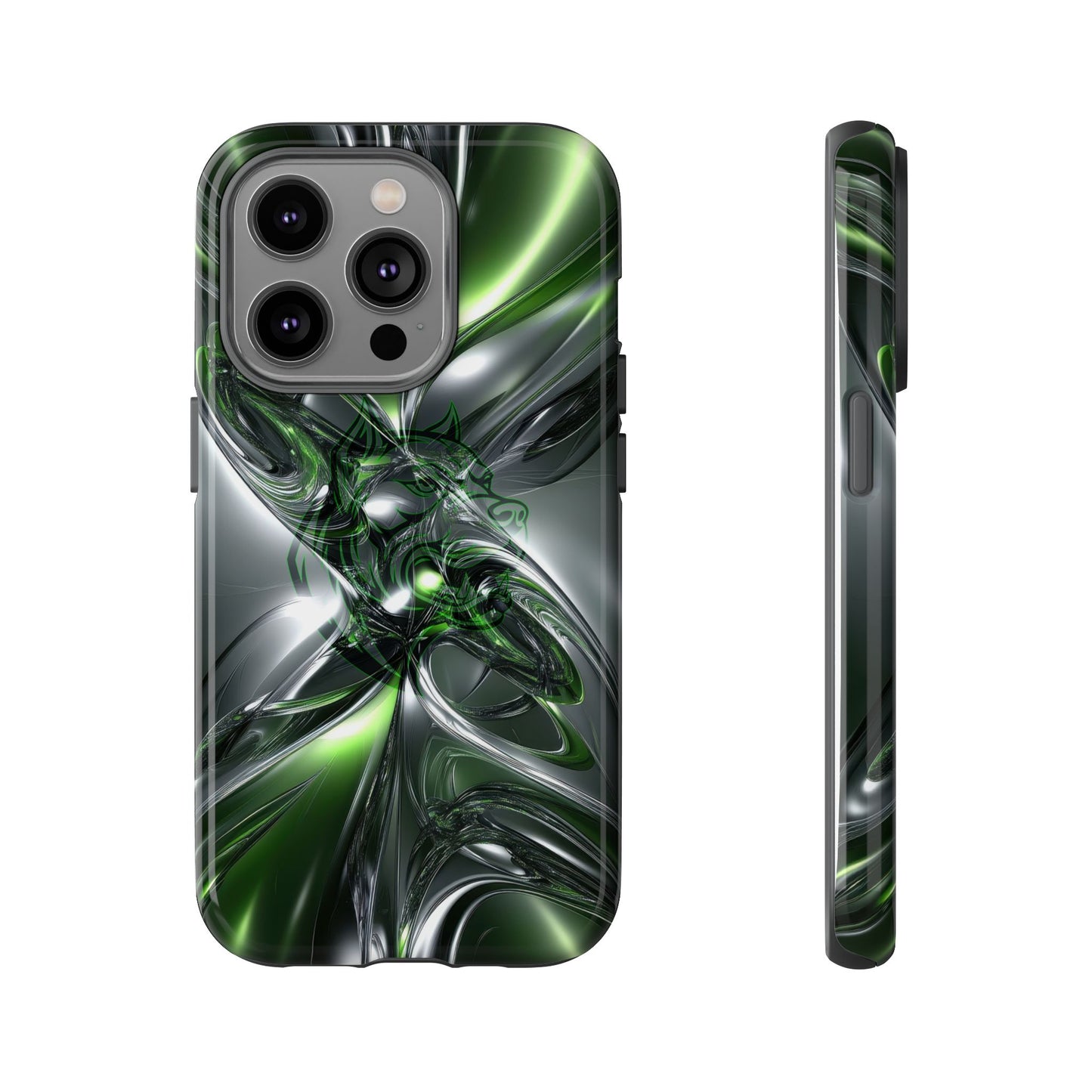 Green Metallic Abstract Tough Phone Case — Rugged Protective Phone Cover