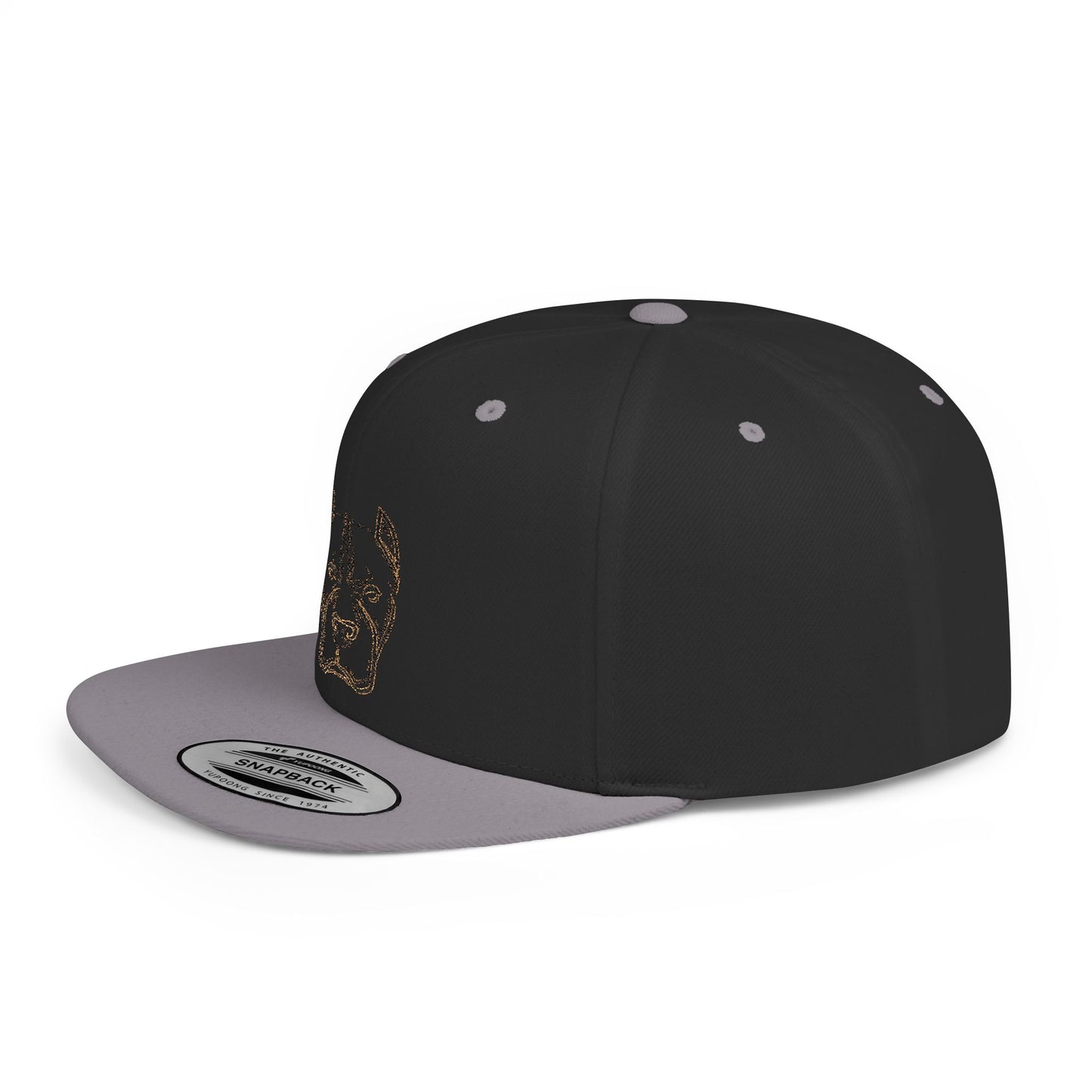 Pitbull Outline Flat Bill Snapback Hat — Minimal Embroidered Dog Face Cap