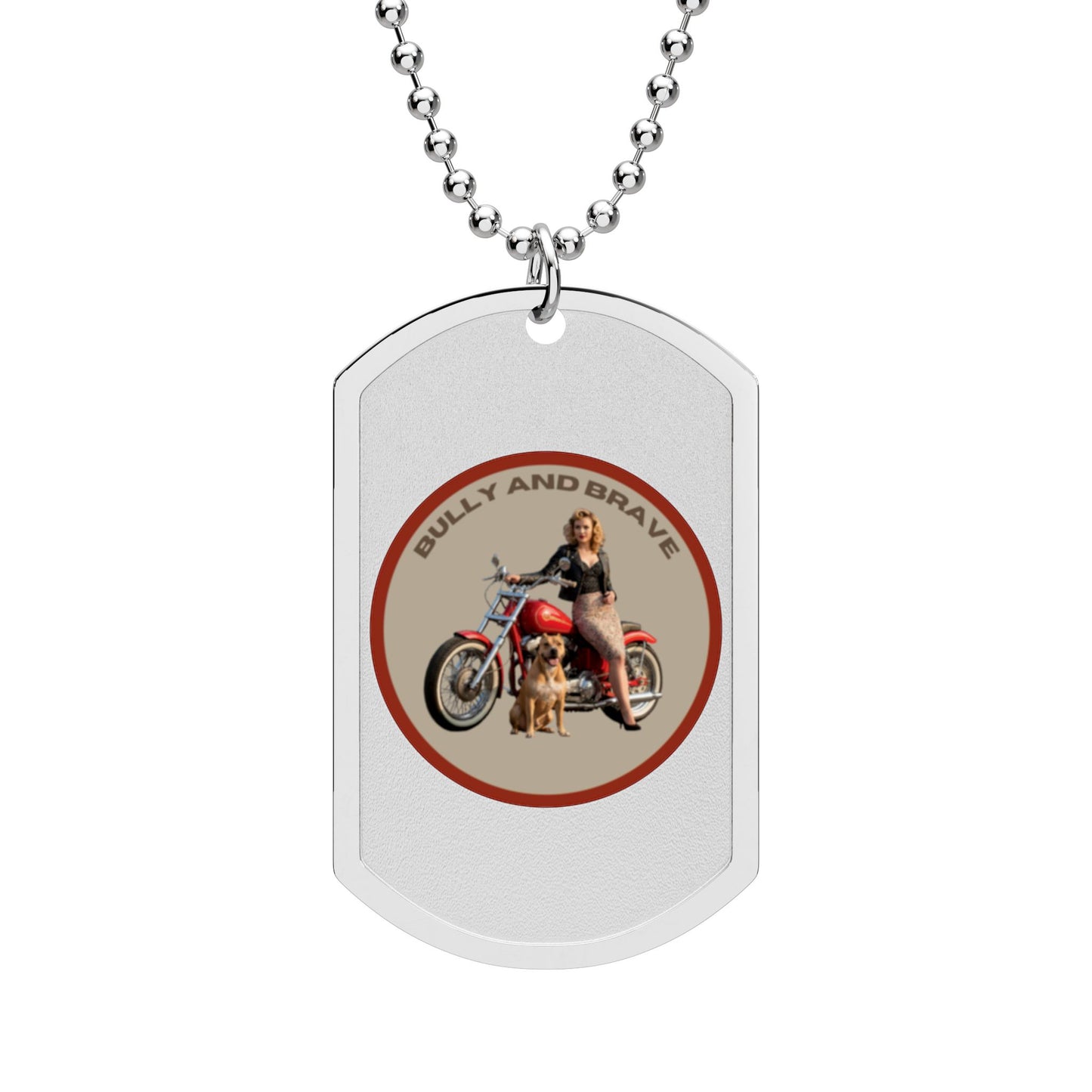 Biker Girl Dog Tag Necklace — "WILDLY AND BRAVE" Motorcycle Pendant
