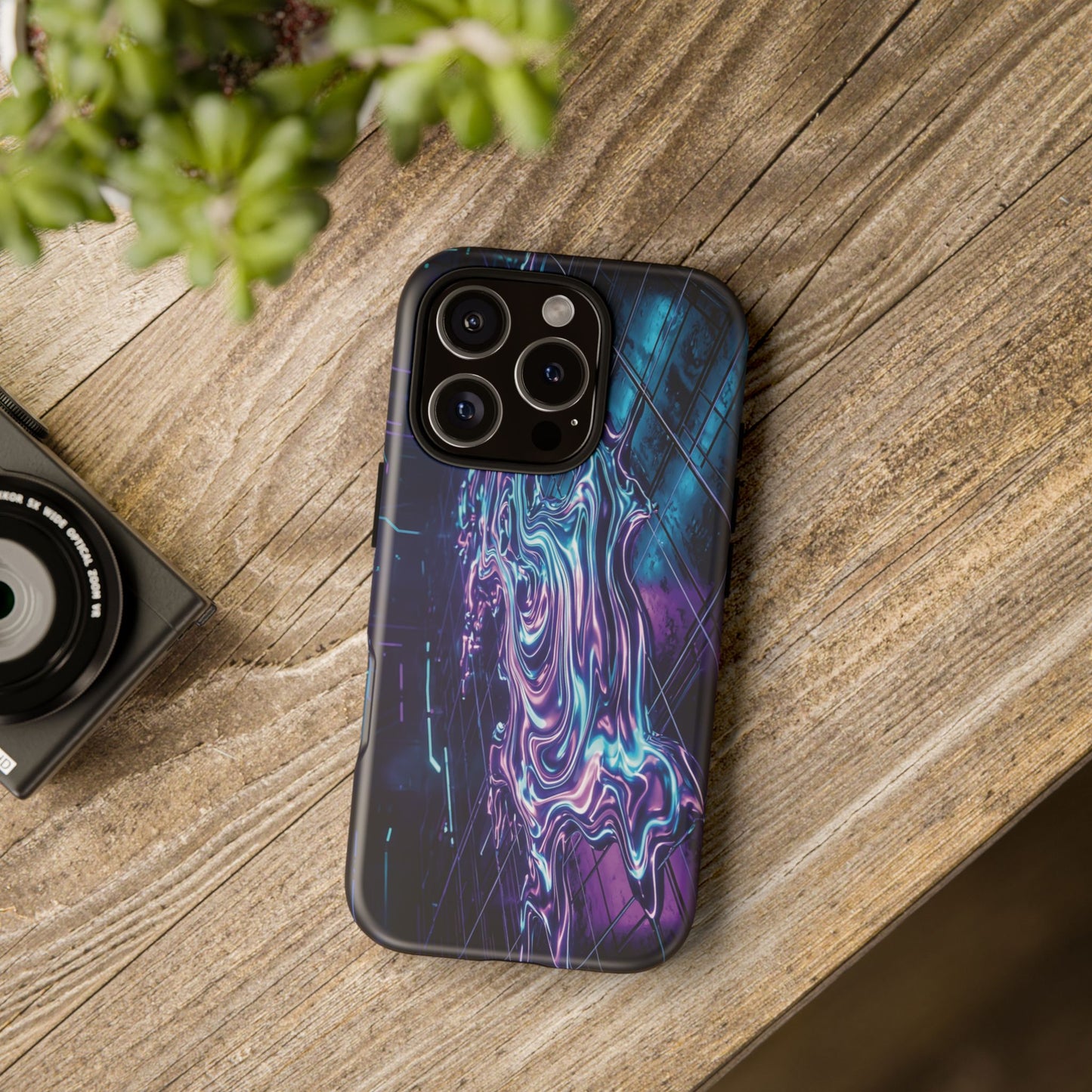 Galaxy Resin Water Tough Case — Neon Purple Blue Abstract Phone Cover