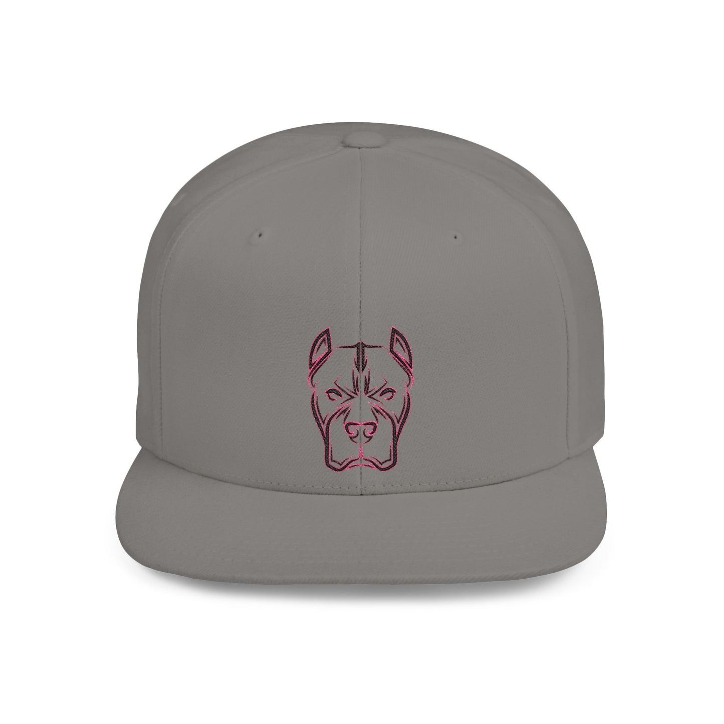 Pitbull Embroidered Flat Bill Snapback Hat — Minimal Dog Face Cap for Pet Lovers