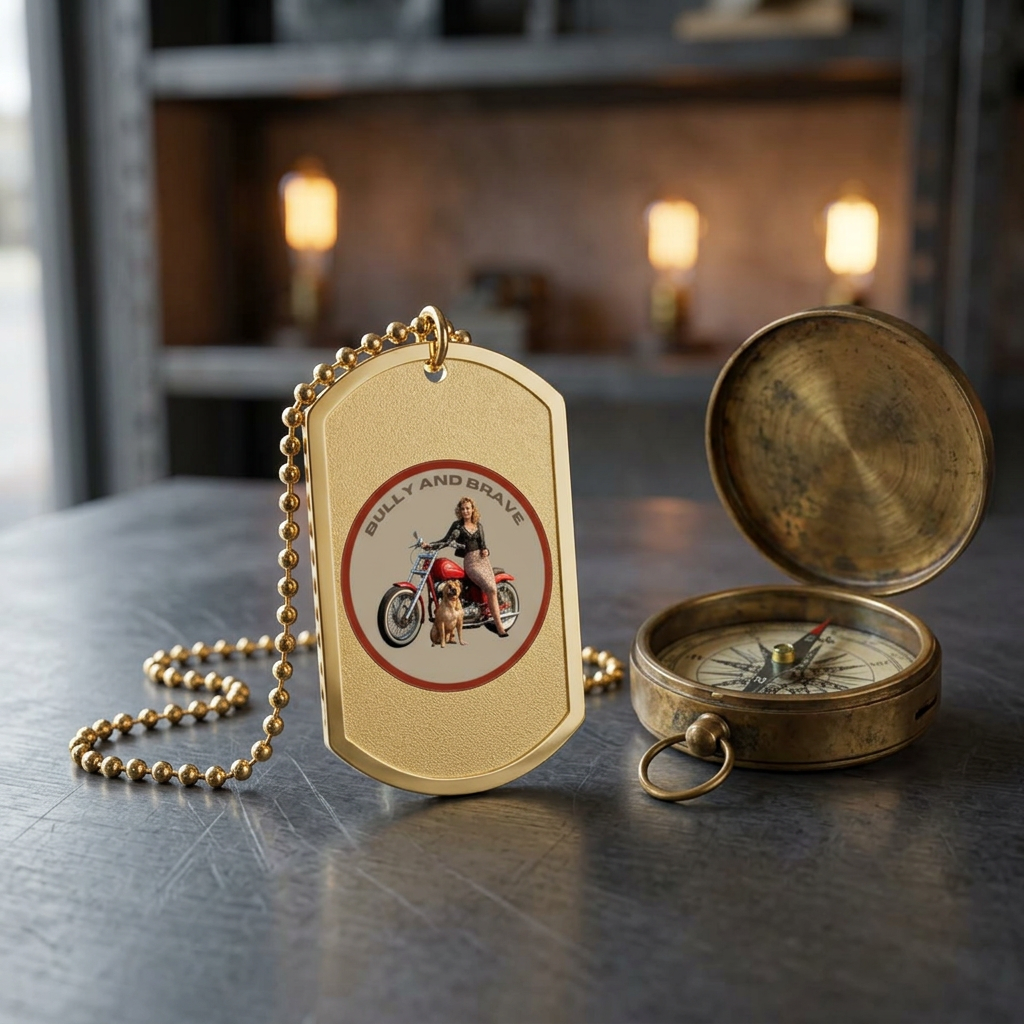 Biker Girl Dog Tag Necklace — "WILDLY AND BRAVE" Motorcycle Pendant