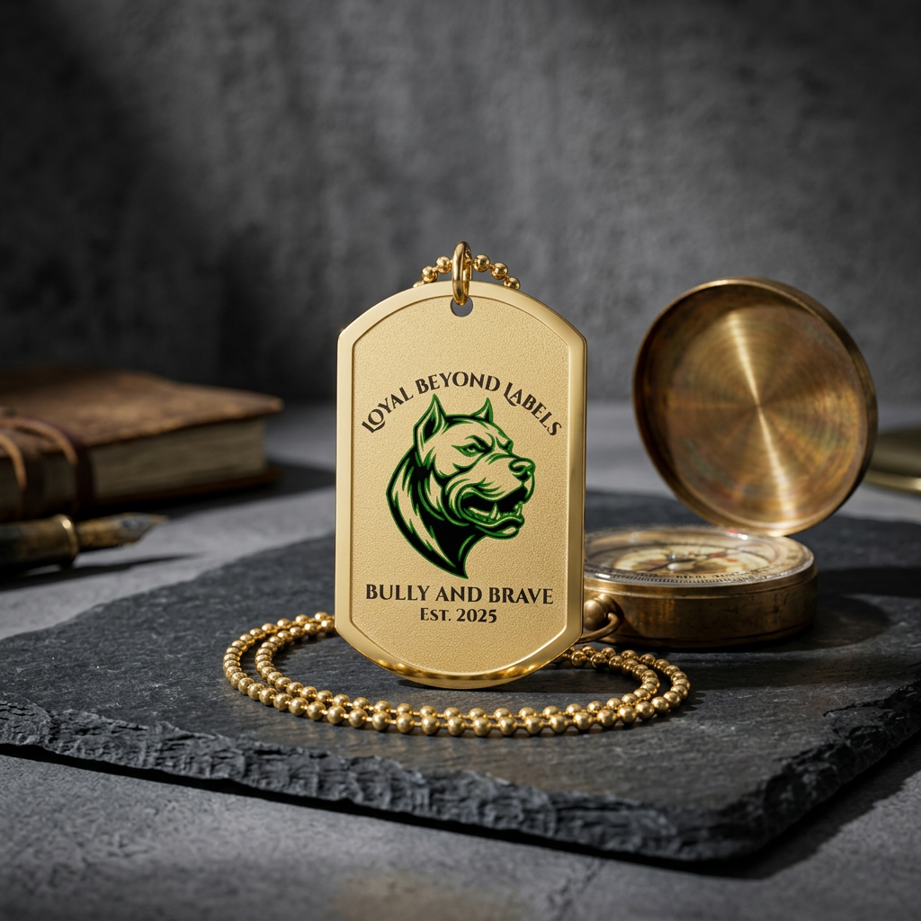 "Bully and Brave" Pitbull Dog Tag Necklace —