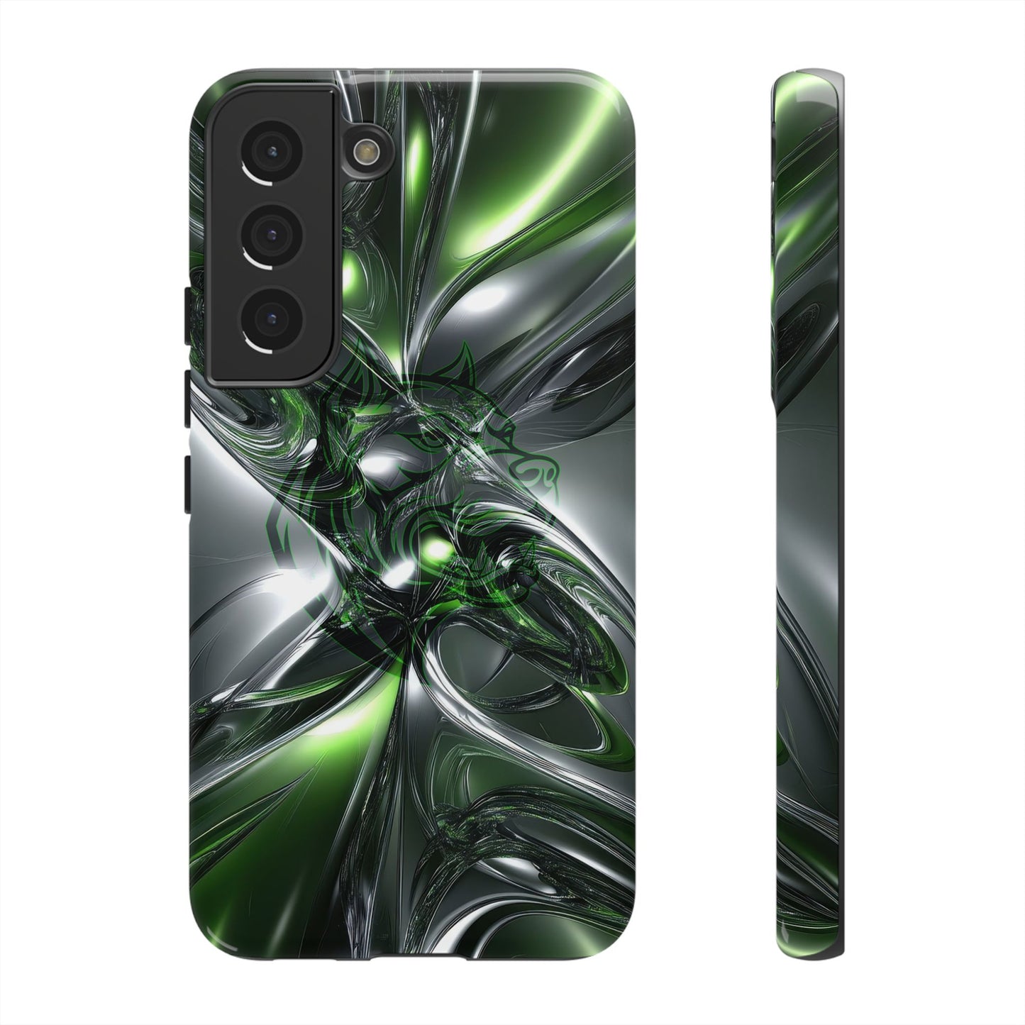Green Metallic Abstract Tough Phone Case — Rugged Protective Phone Cover