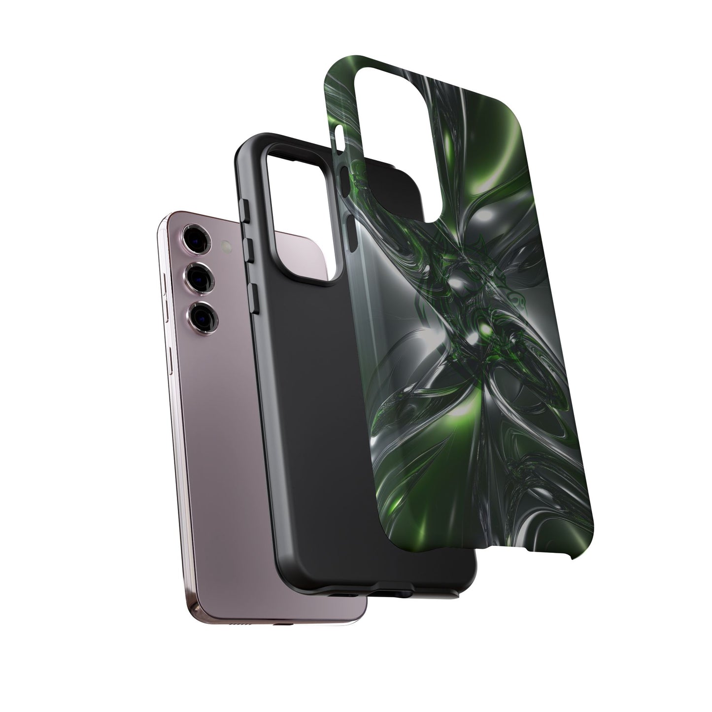 Green Metallic Abstract Tough Phone Case — Rugged Protective Phone Cover