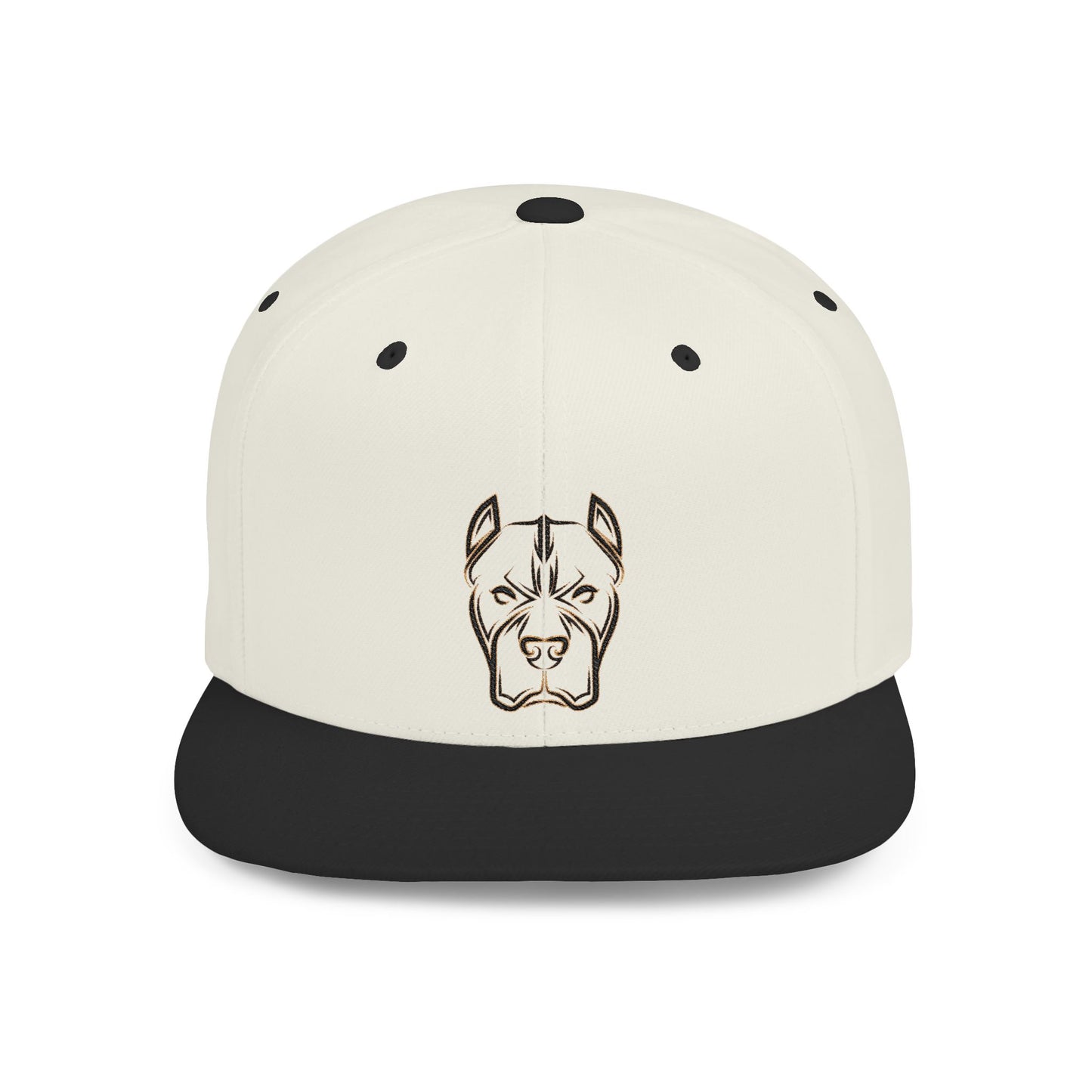 Pitbull Outline Flat Bill Snapback Hat — Minimal Embroidered Dog Face Cap