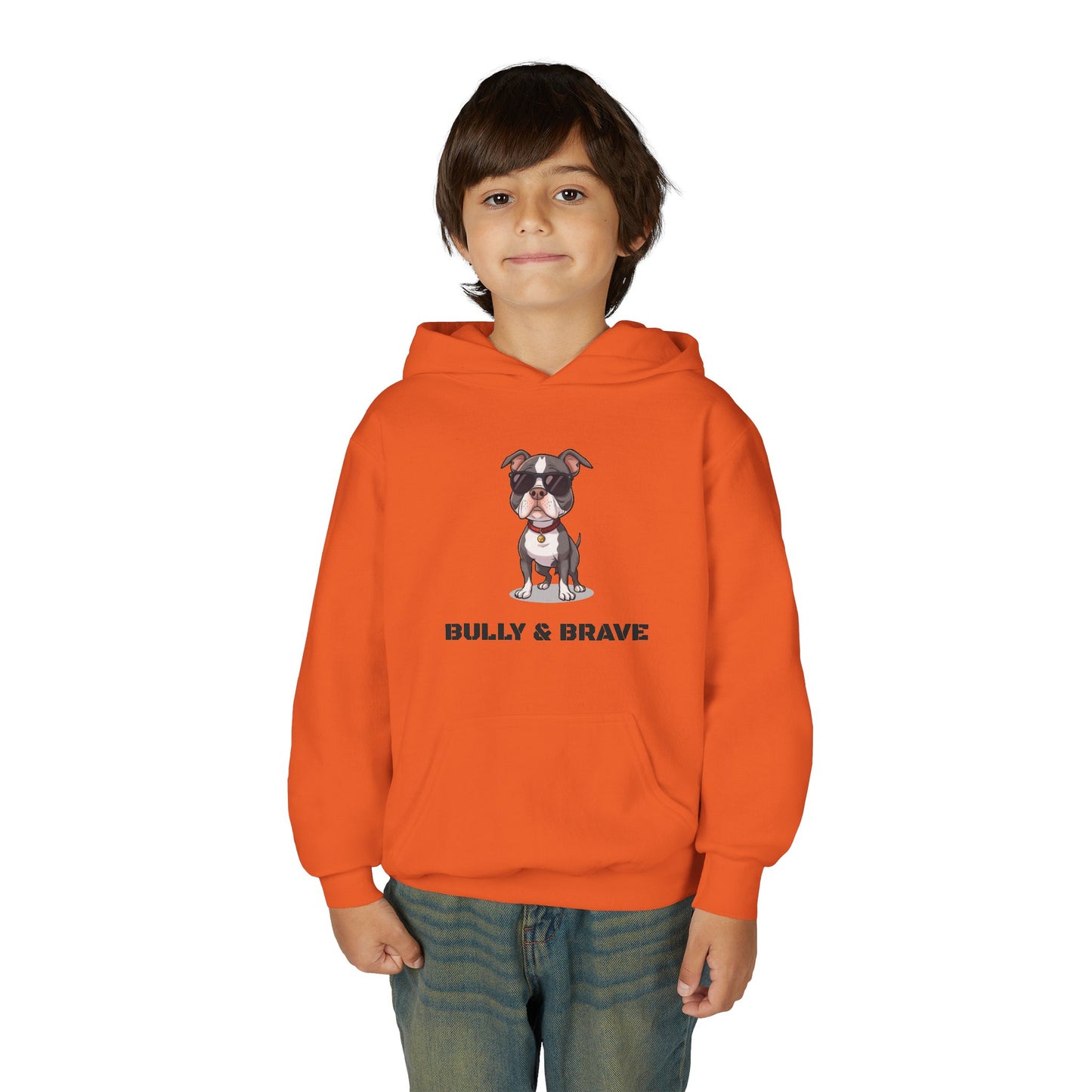 Youth Hoodie — "Bully & Brave" Pitbull Puppy Graphic