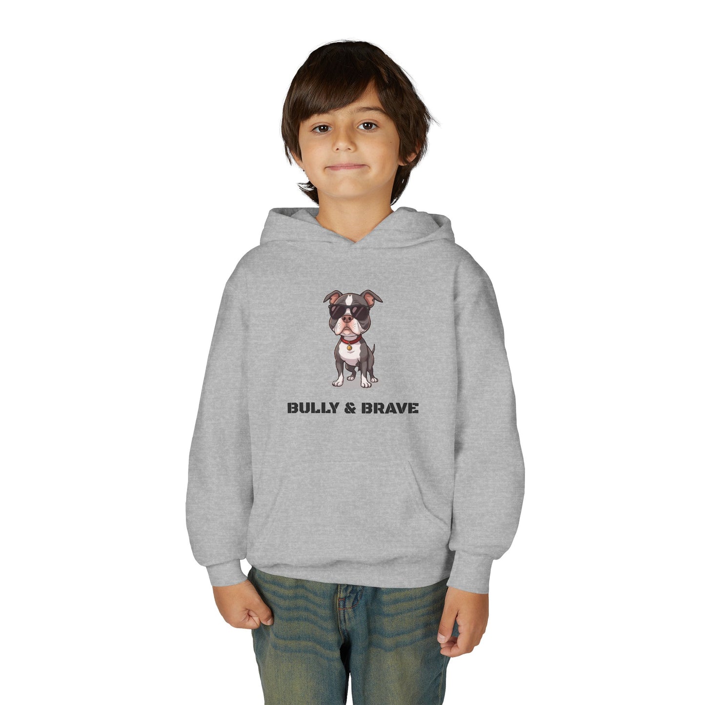 Youth Hoodie — "Bully & Brave" Pitbull Puppy Graphic
