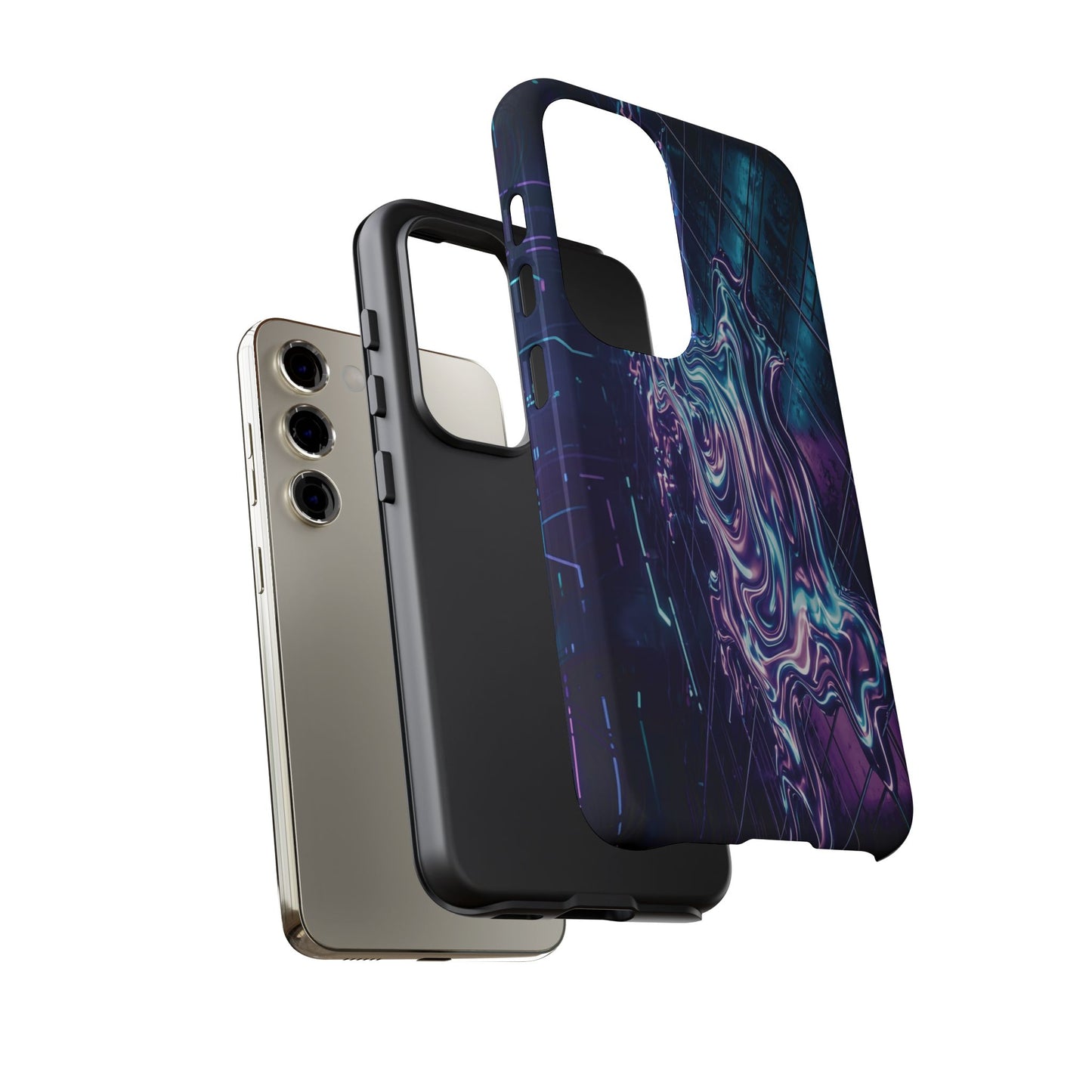 Galaxy Resin Water Tough Case — Neon Purple Blue Abstract Phone Cover