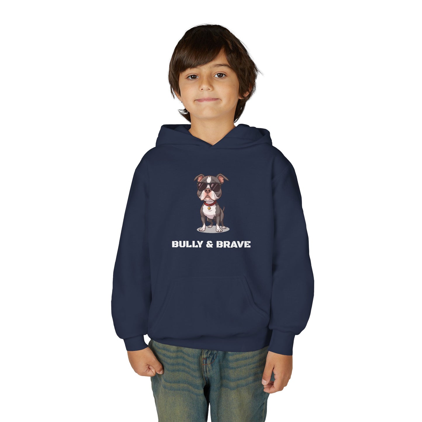Youth Hoodie — "Bully & Brave" Pitbull Puppy Graphic