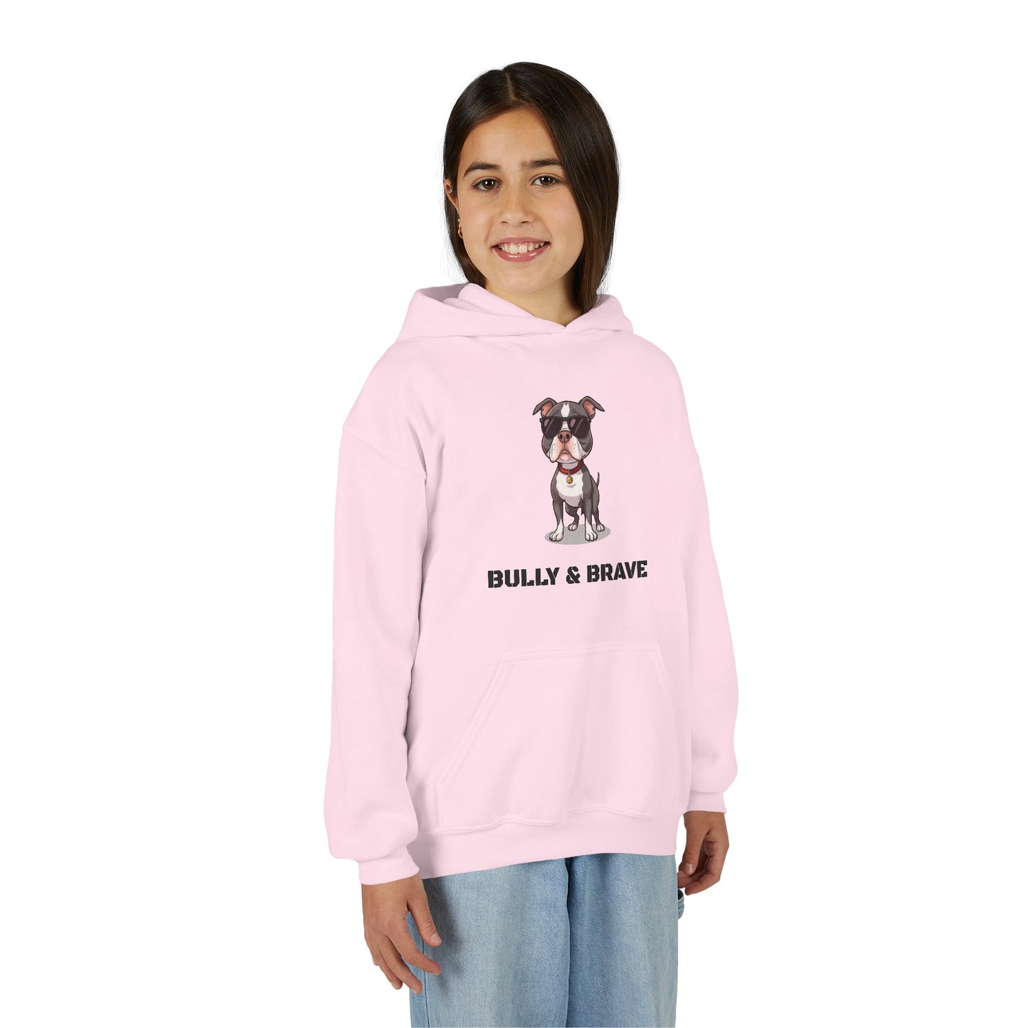 Youth Hoodie — "Bully & Brave" Pitbull Puppy Graphic