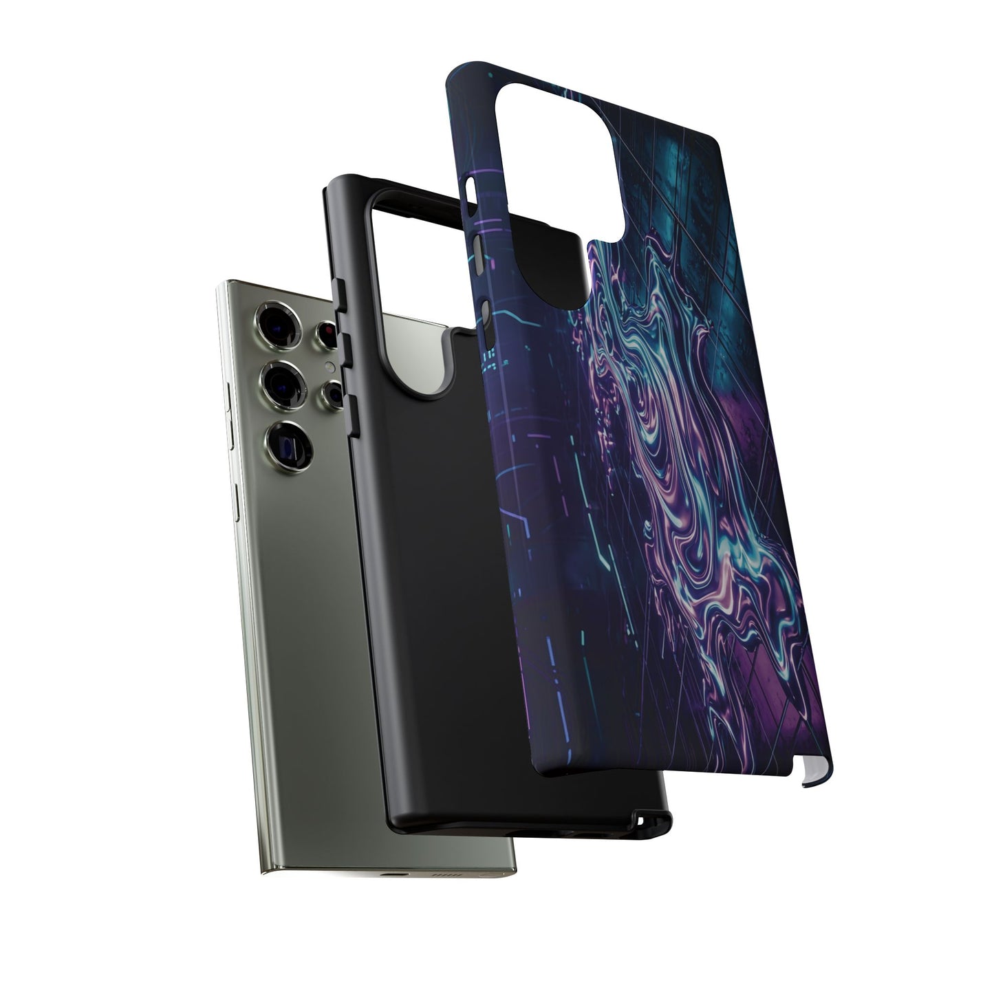 Galaxy Resin Water Tough Case — Neon Purple Blue Abstract Phone Cover