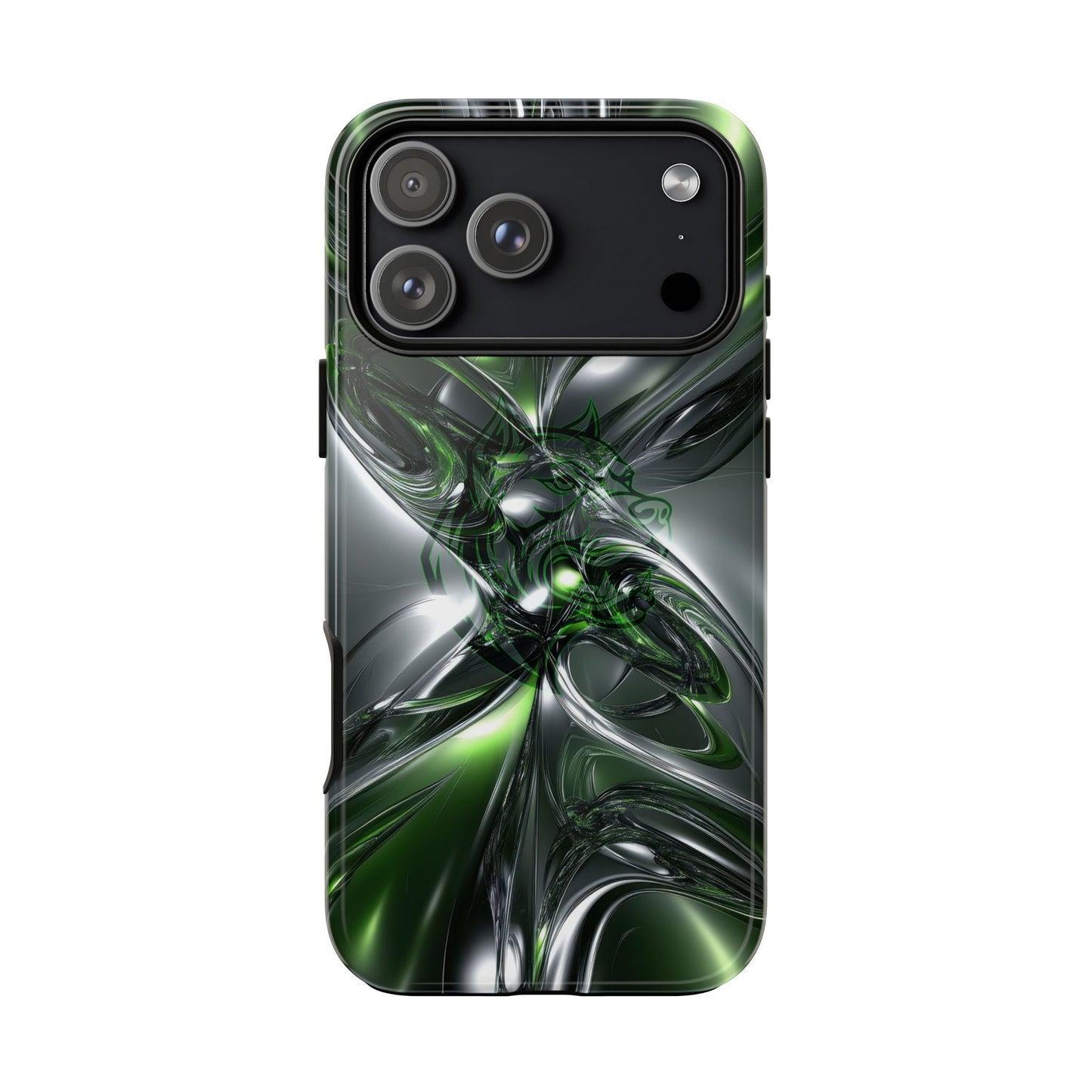 Green Metallic Abstract Tough Phone Case — Rugged Protective Phone Cover
