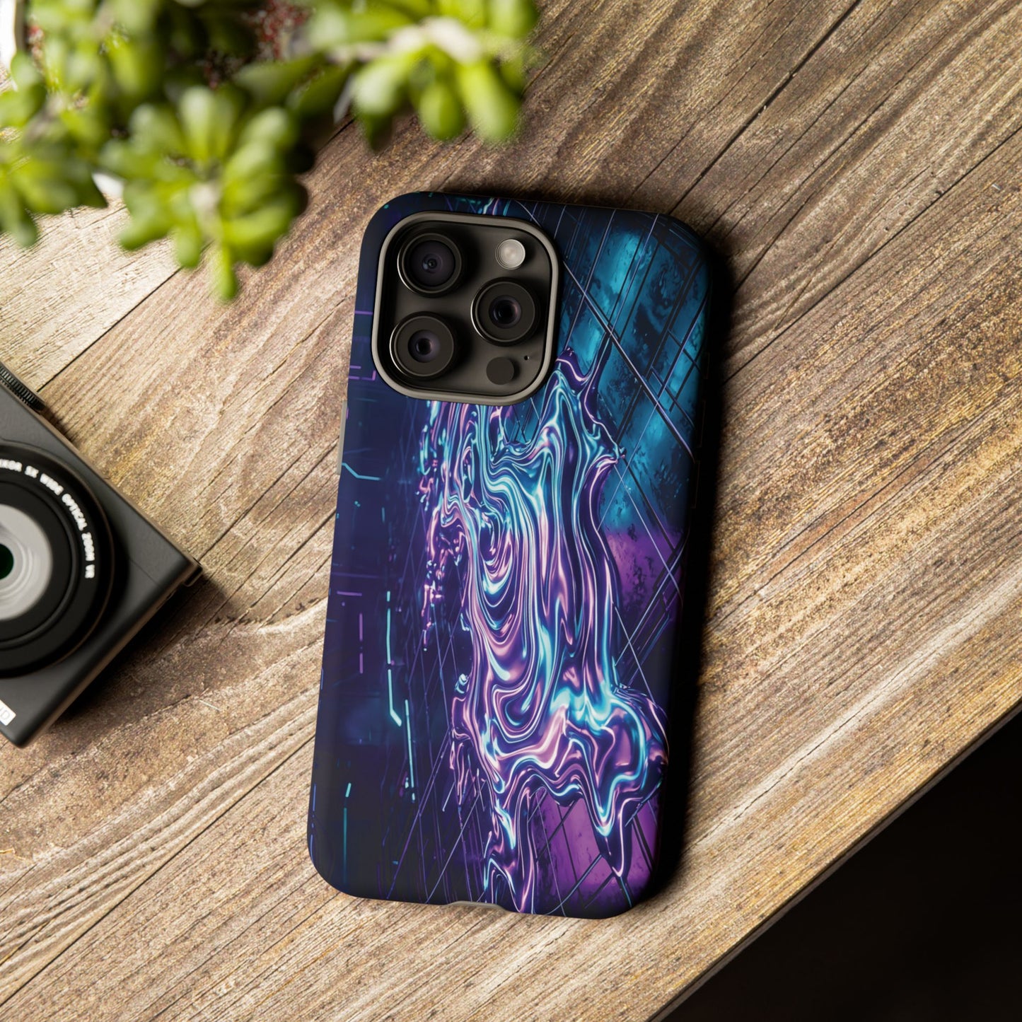 Galaxy Resin Water Tough Case — Neon Purple Blue Abstract Phone Cover