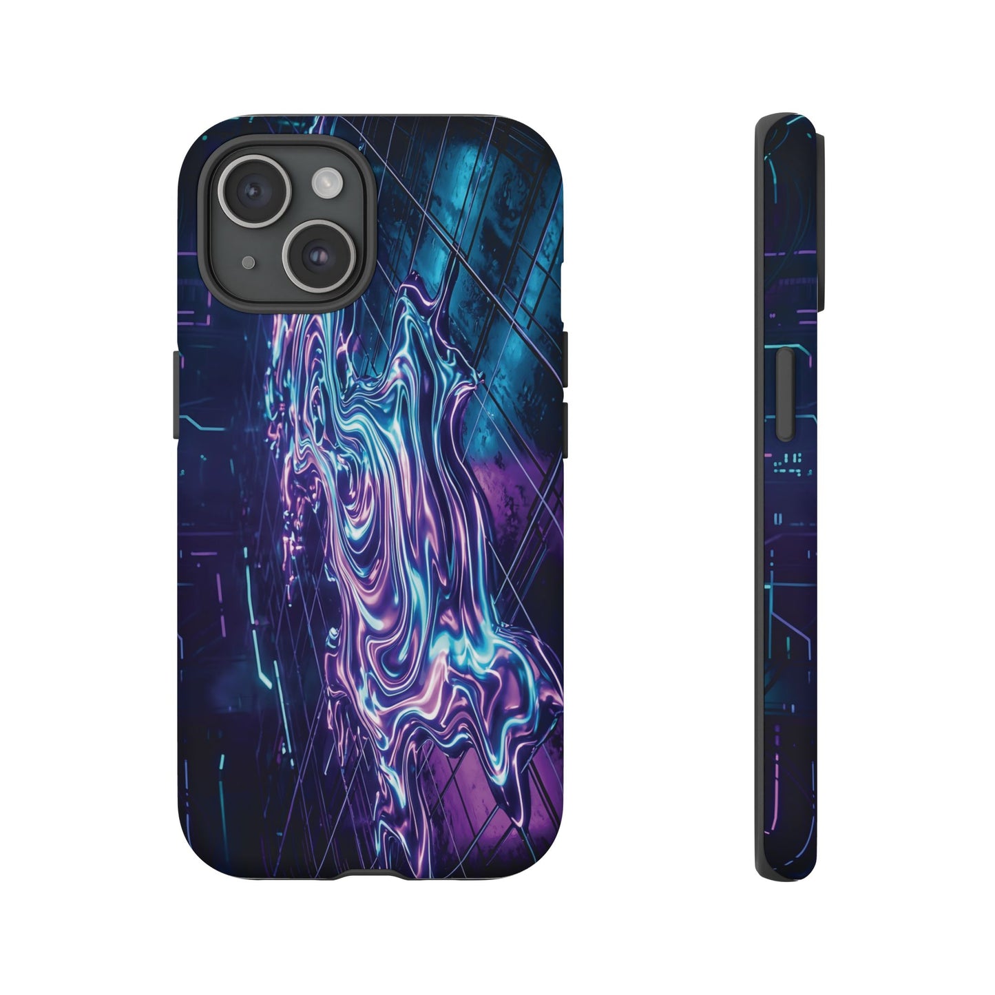 Galaxy Resin Water Tough Case — Neon Purple Blue Abstract Phone Cover