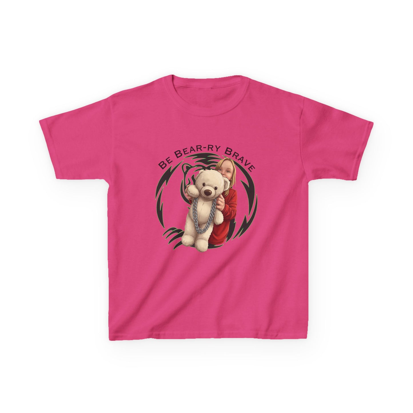 Be Bear-ry Brave Kids T-Shirt — Custom Photo-to-Cartoon Brave Bear Tee