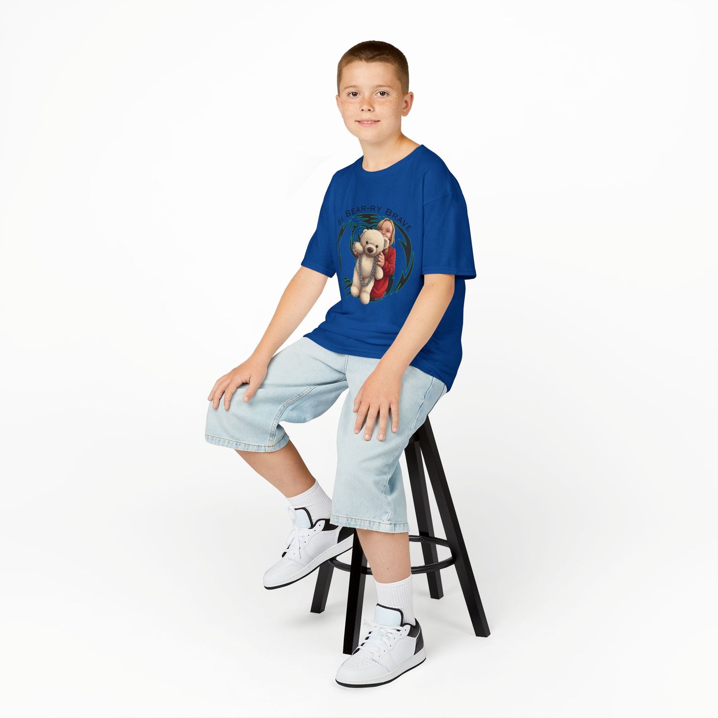 Be Bear-ry Brave Kids T-Shirt — Custom Photo-to-Cartoon Brave Bear Tee