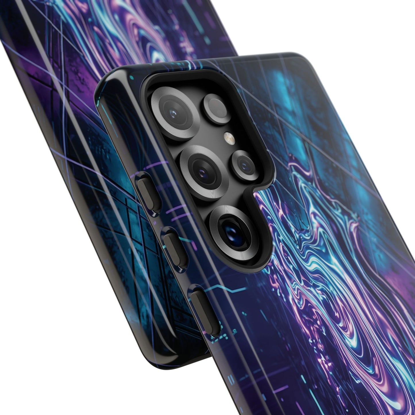 Galaxy Resin Water Tough Case — Neon Purple Blue Abstract Phone Cover
