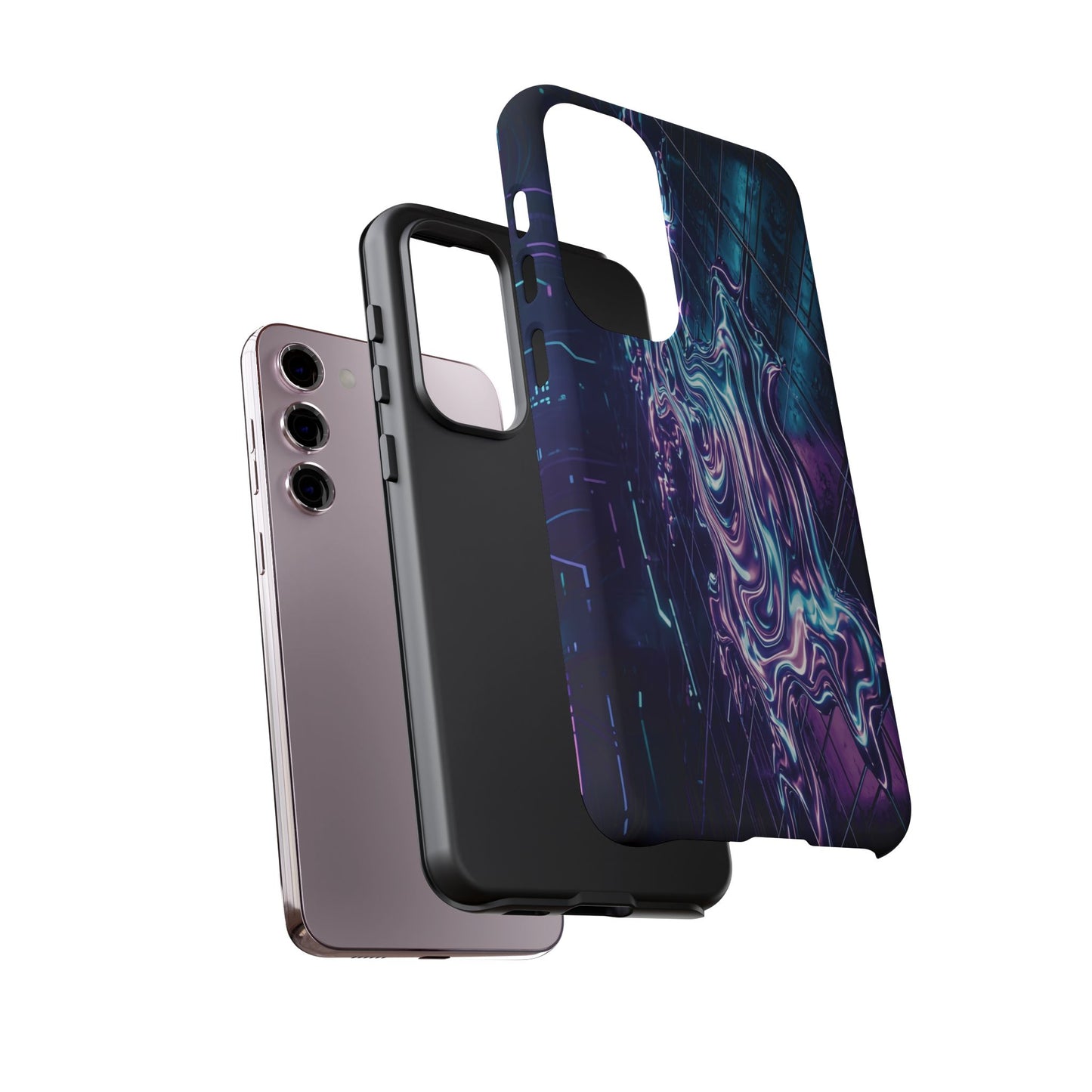 Galaxy Resin Water Tough Case — Neon Purple Blue Abstract Phone Cover