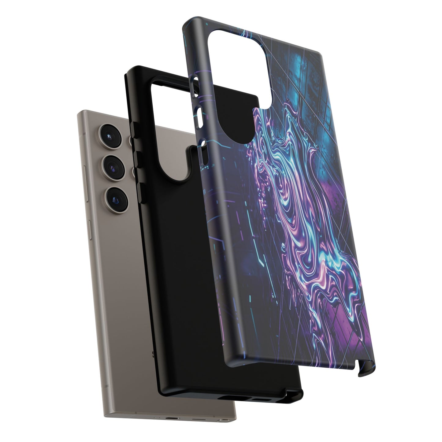 Galaxy Resin Water Tough Case — Neon Purple Blue Abstract Phone Cover