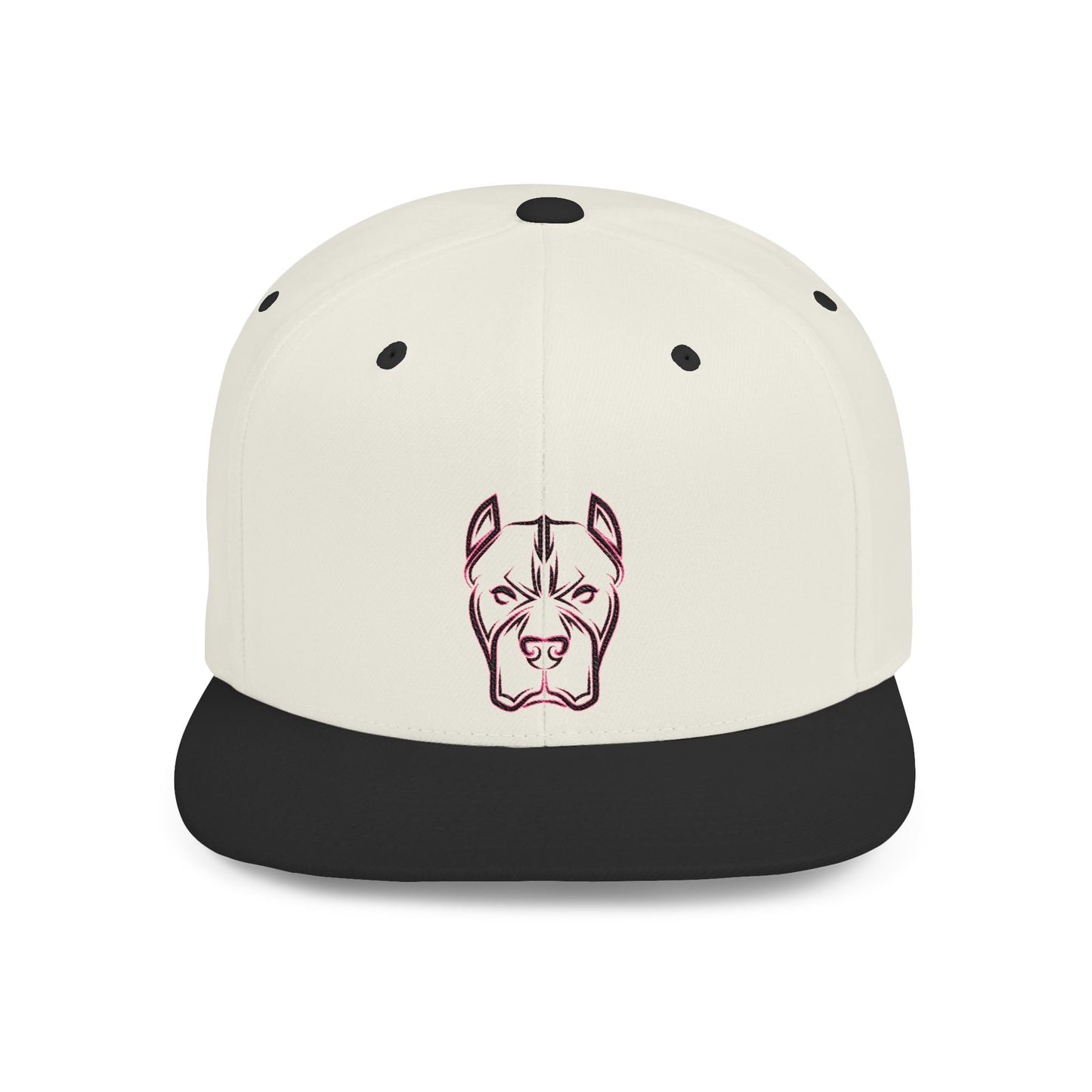 Pitbull Embroidered Flat Bill Snapback Hat — Minimal Dog Face Cap for Pet Lovers