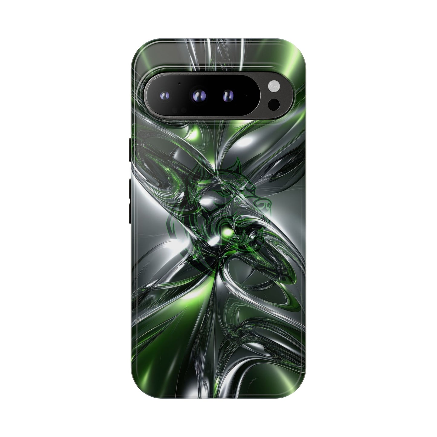 Green Metallic Abstract Tough Phone Case — Rugged Protective Phone Cover