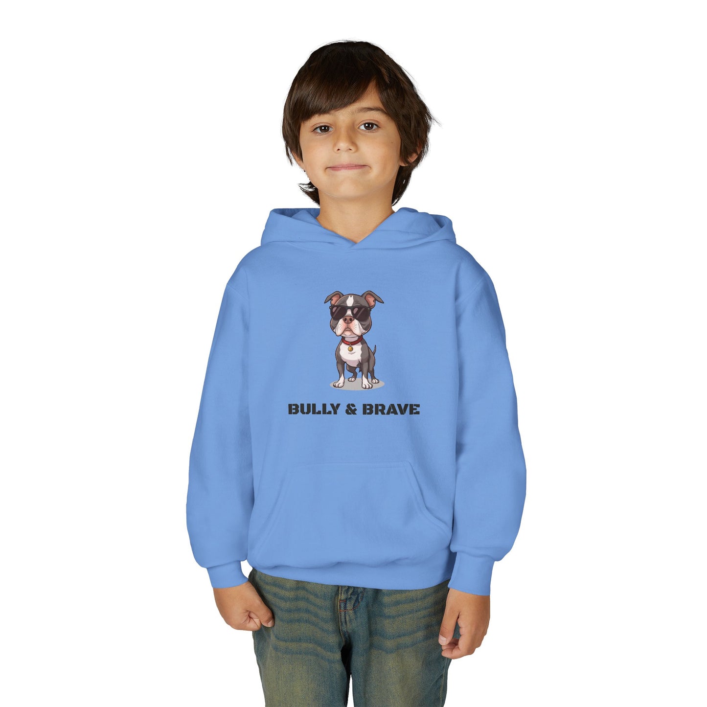 Youth Hoodie — "Bully & Brave" Pitbull Puppy Graphic