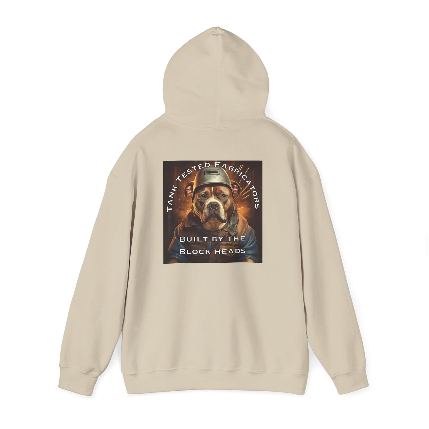 Molten Metal Hoodie — Vintage Pitbull Welder Graphic Sweatshirt ("Built by the Block Heads")