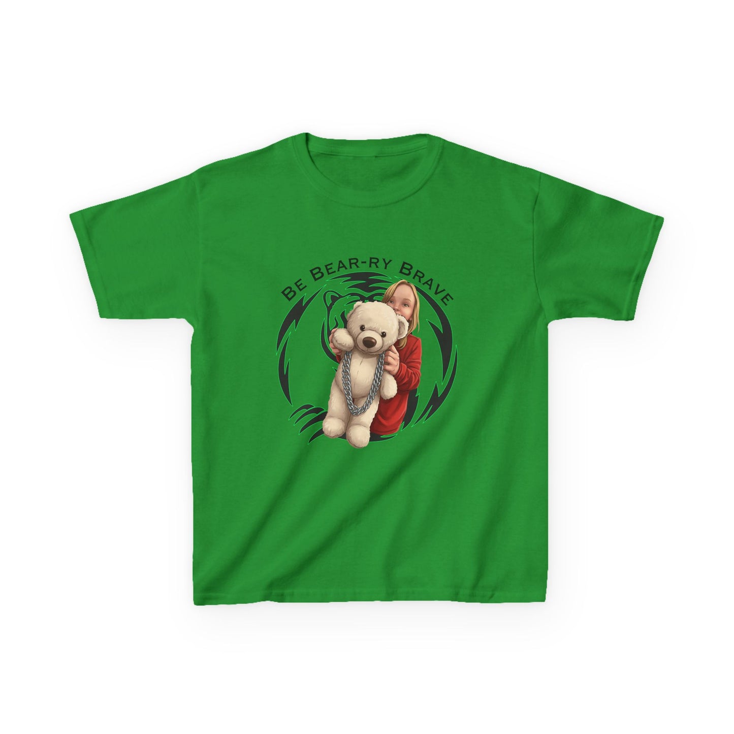 Be Bear-ry Brave Kids T-Shirt — Custom Photo-to-Cartoon Brave Bear Tee