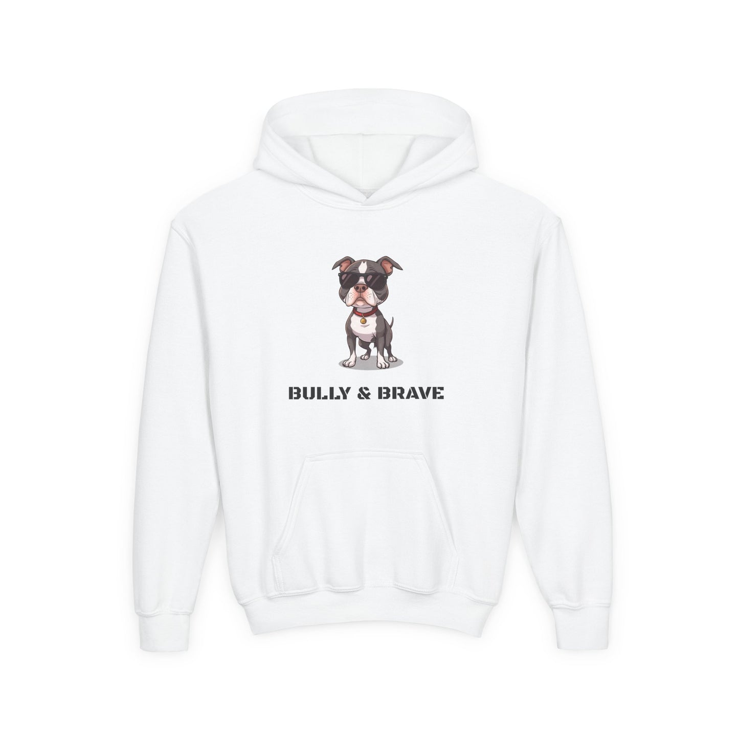 Youth Hoodie — "Bully & Brave" Pitbull Puppy Graphic