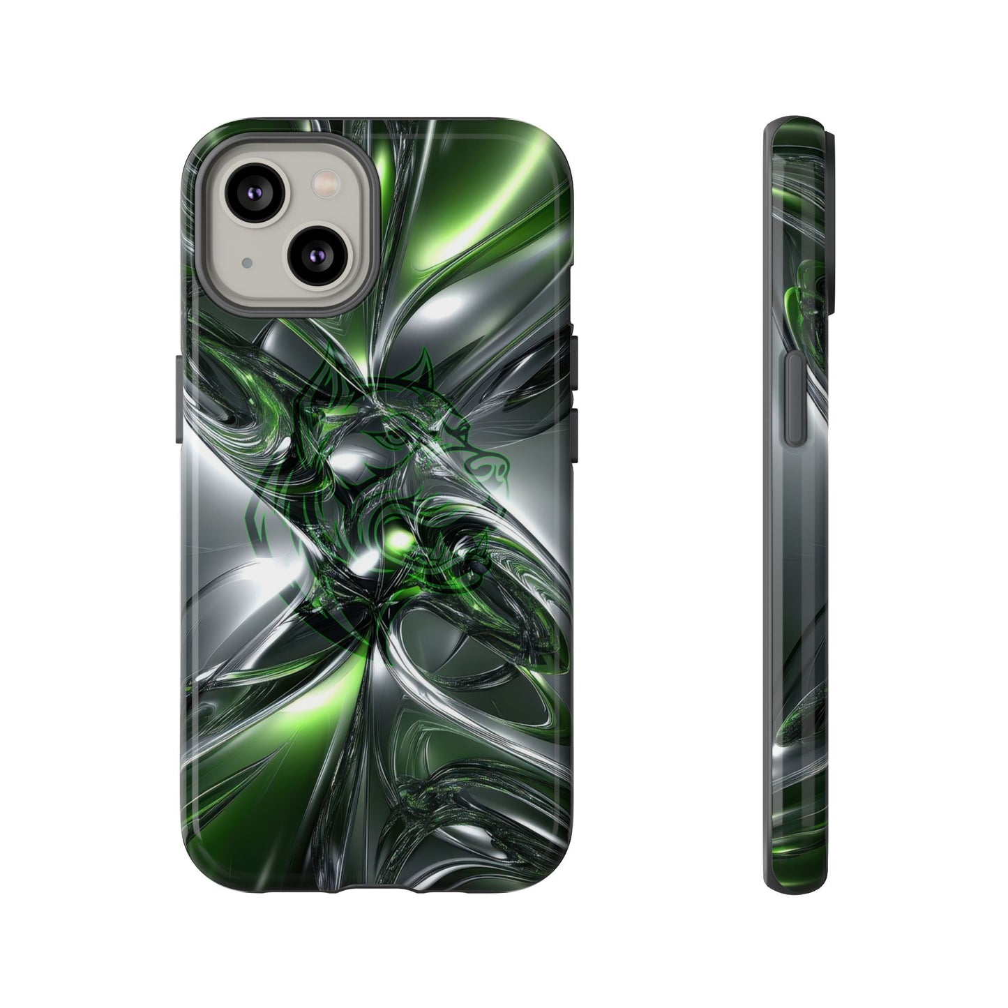Green Metallic Abstract Tough Phone Case — Rugged Protective Phone Cover