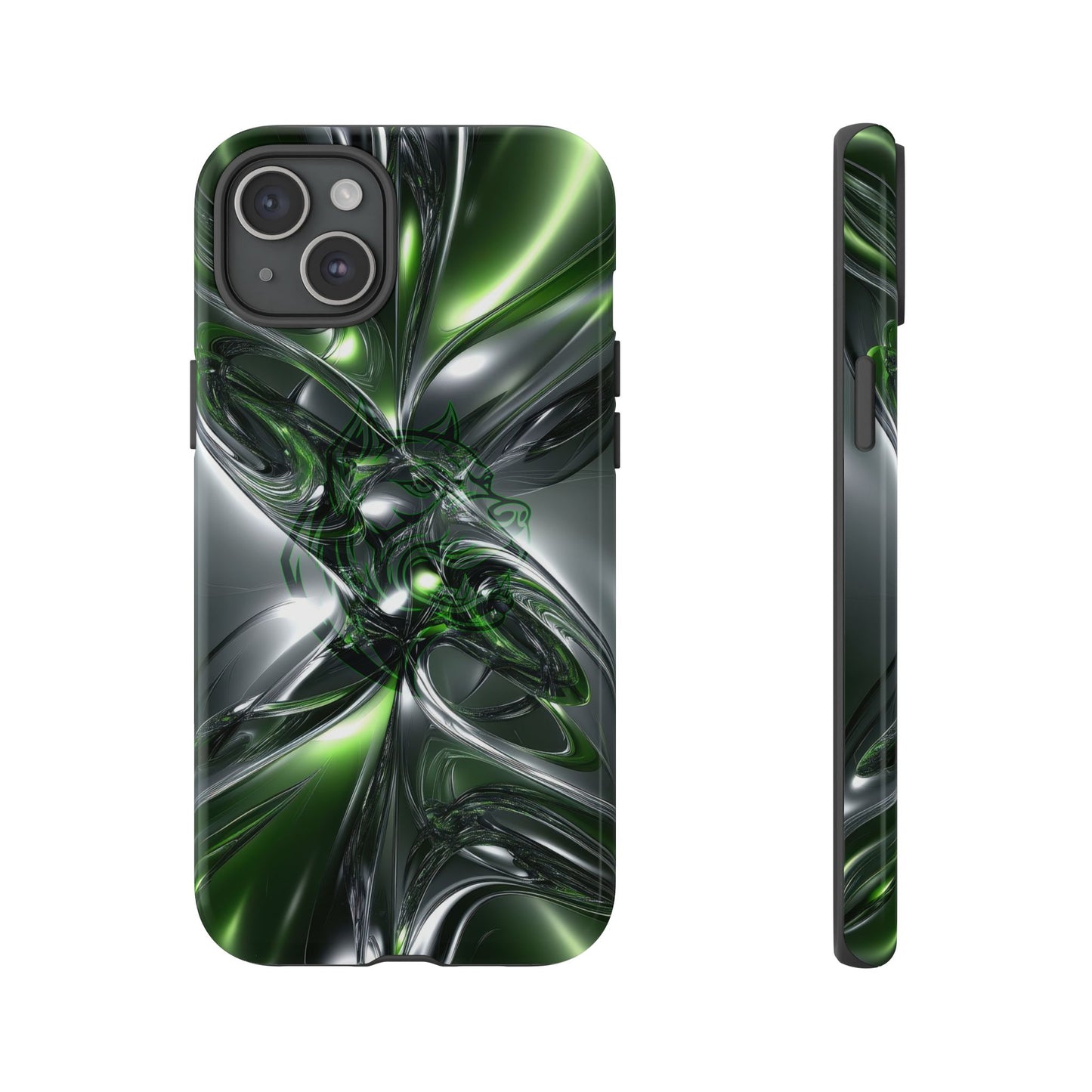 Green Metallic Abstract Tough Phone Case — Rugged Protective Phone Cover