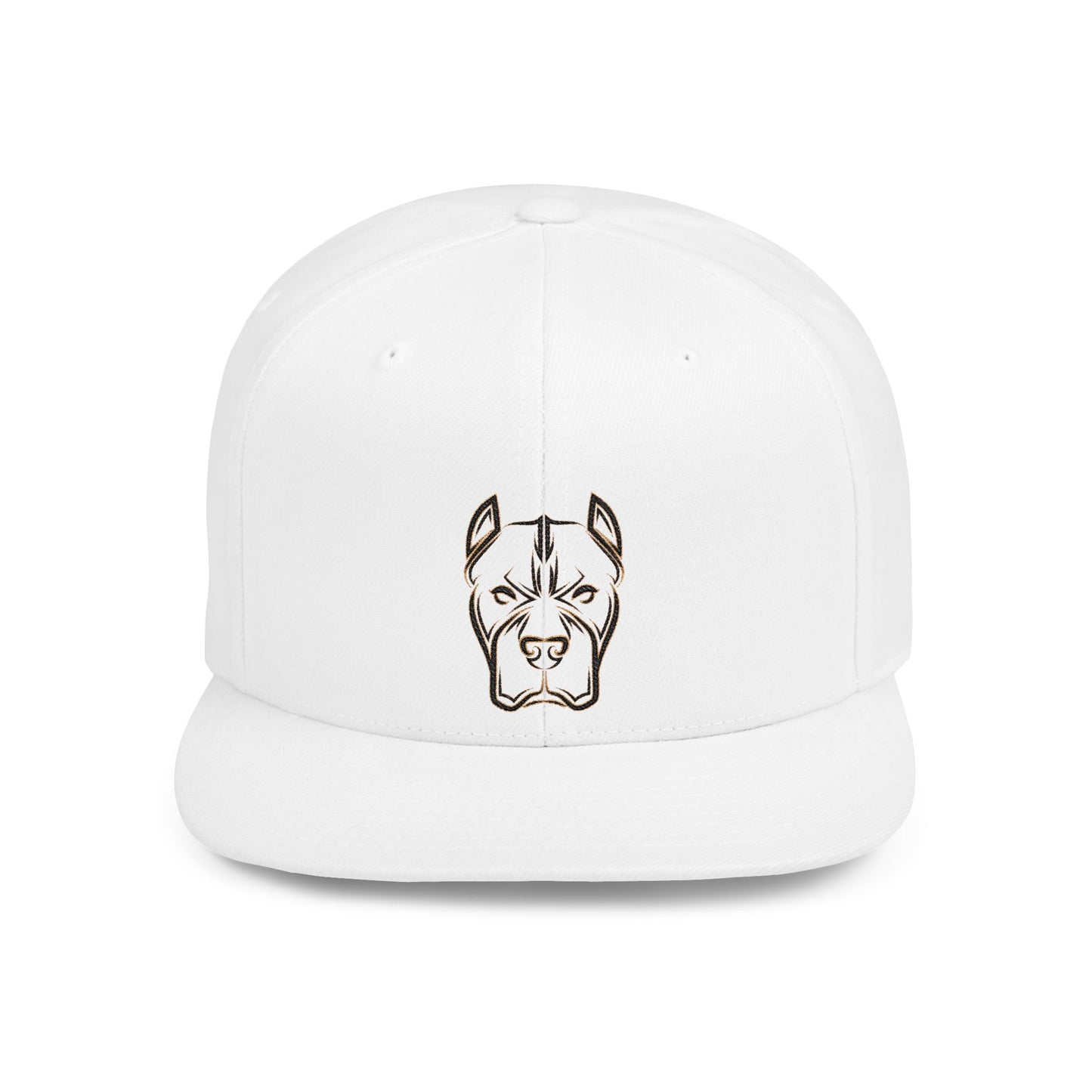 Pitbull Outline Flat Bill Snapback Hat — Minimal Embroidered Dog Face Cap