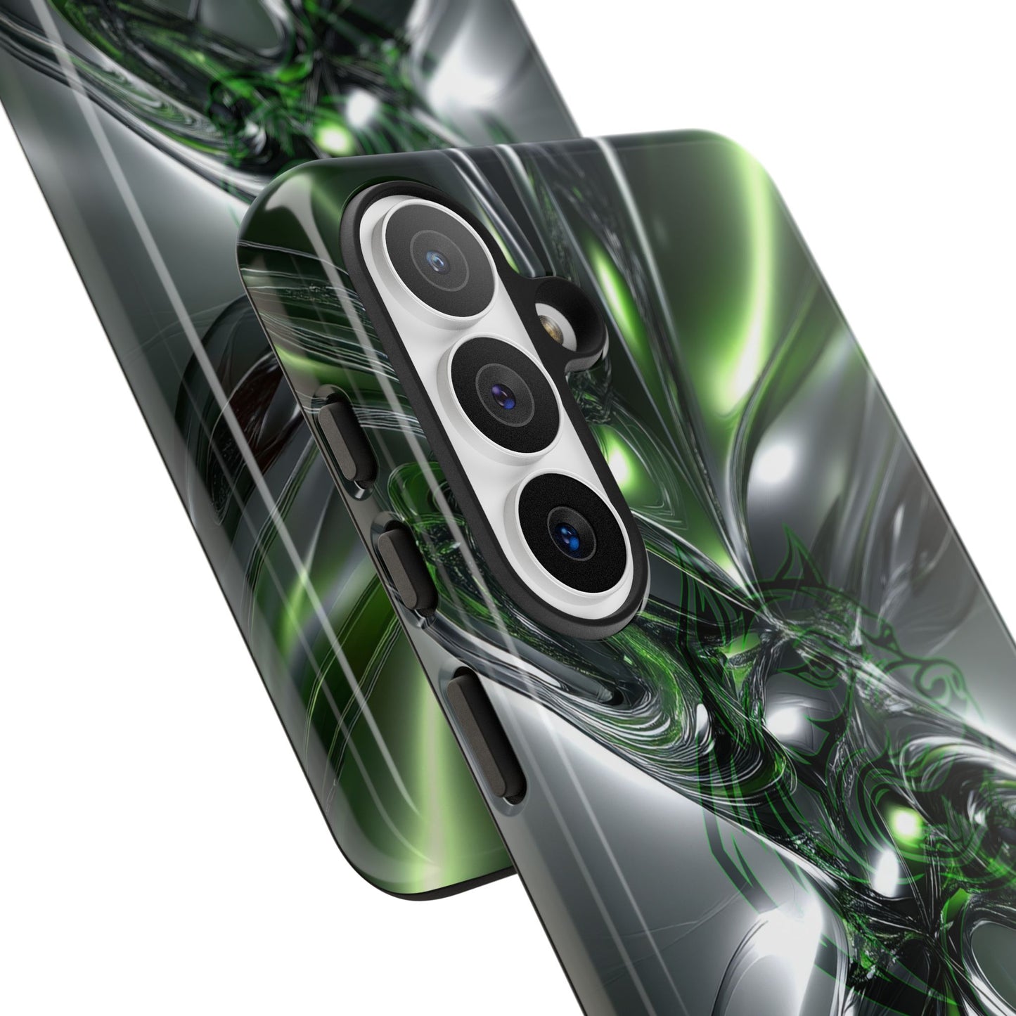 Green Metallic Abstract Tough Phone Case — Rugged Protective Phone Cover