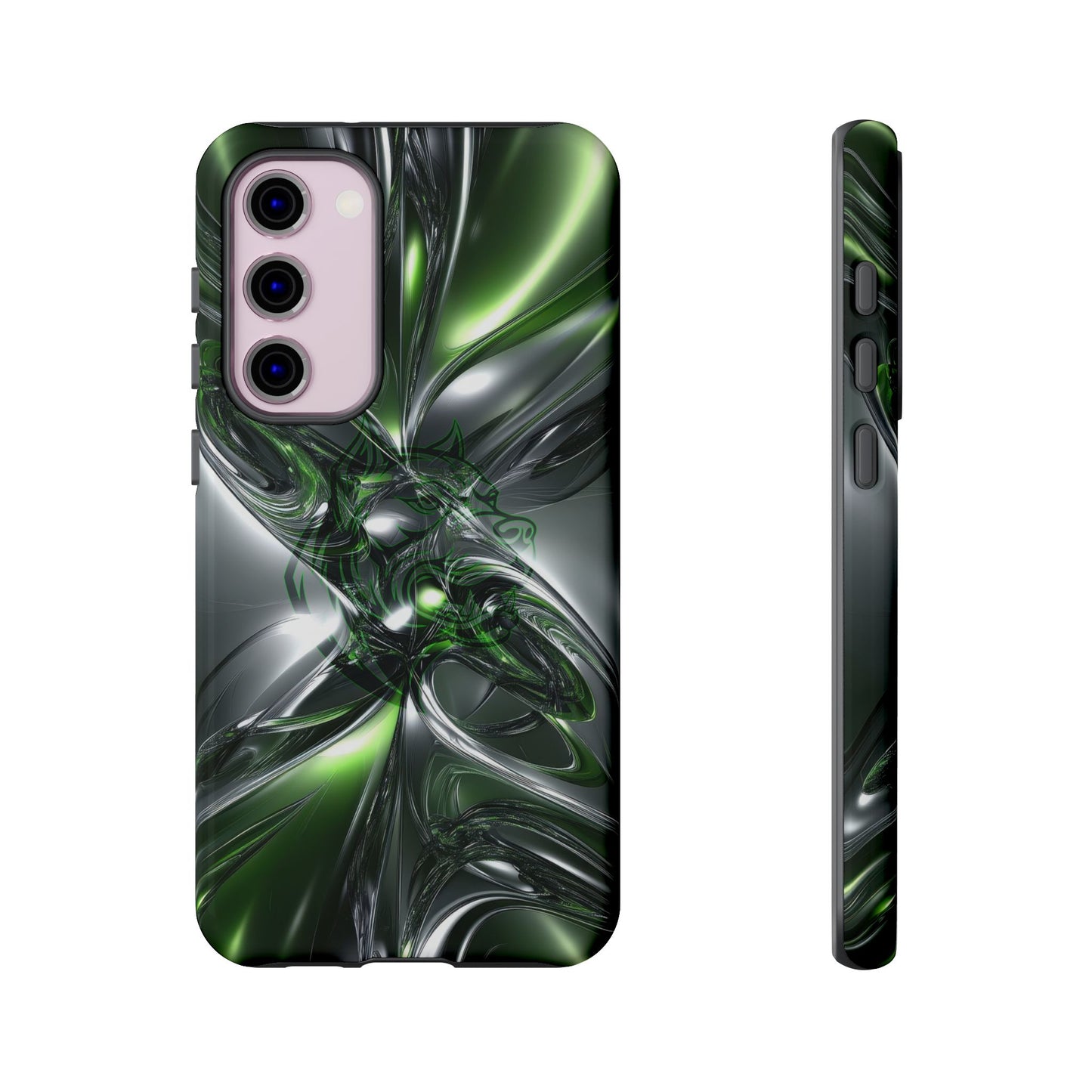 Green Metallic Abstract Tough Phone Case — Rugged Protective Phone Cover