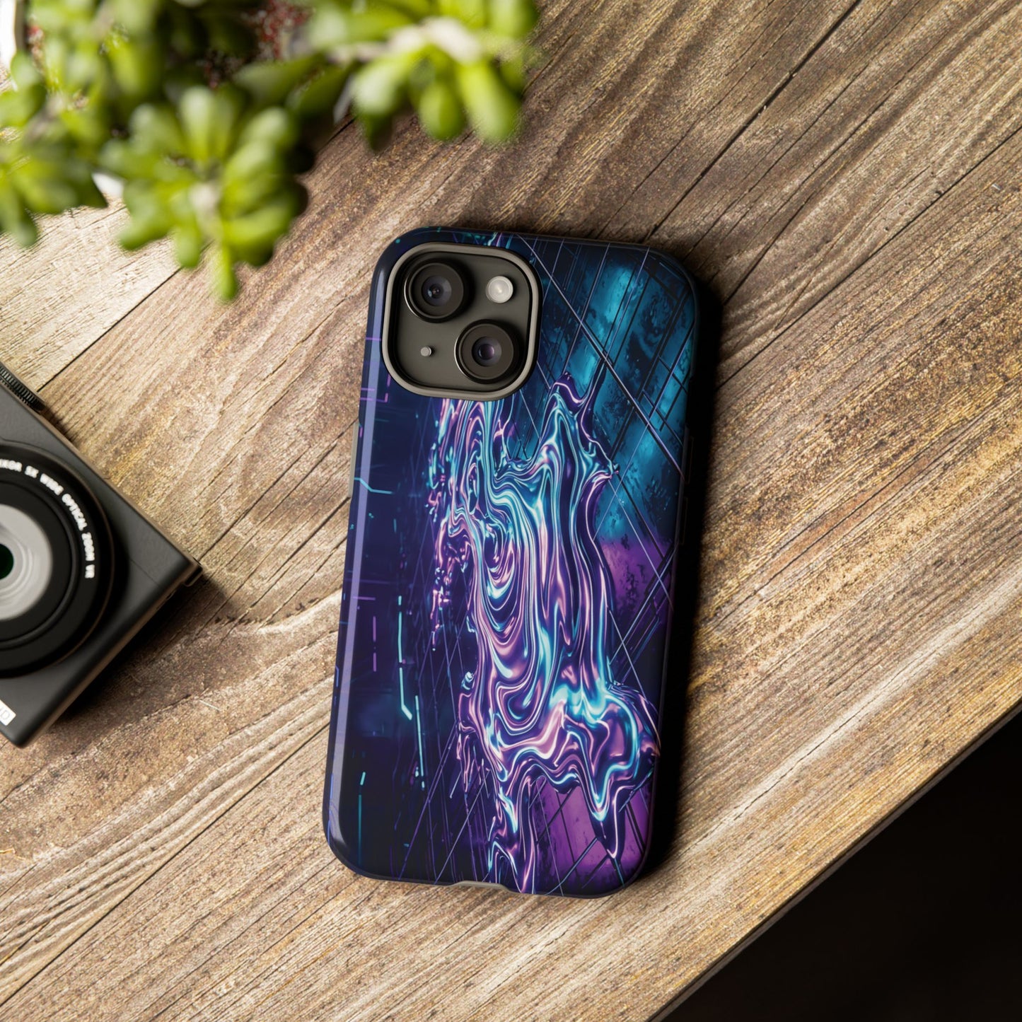 Galaxy Resin Water Tough Case — Neon Purple Blue Abstract Phone Cover