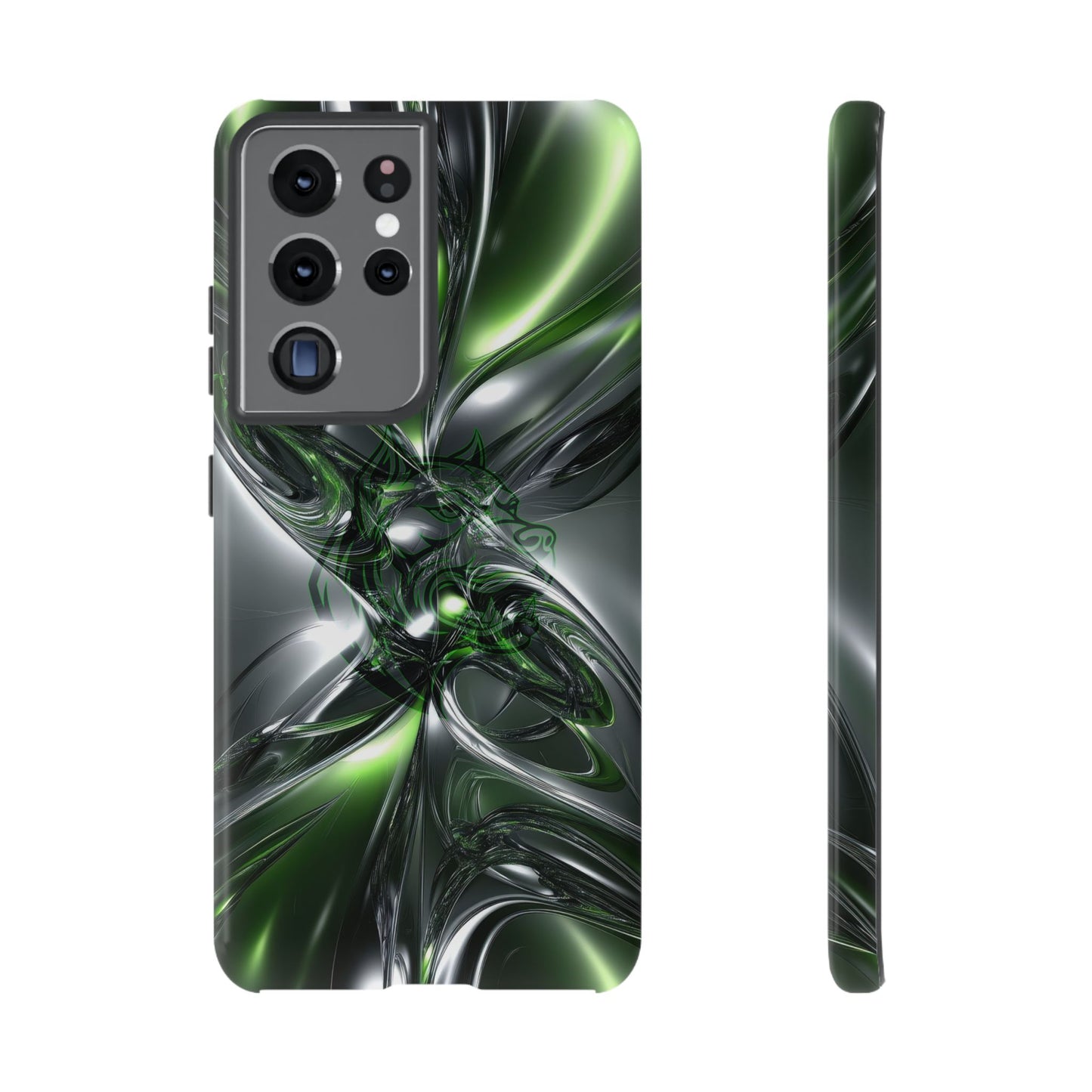 Green Metallic Abstract Tough Phone Case — Rugged Protective Phone Cover
