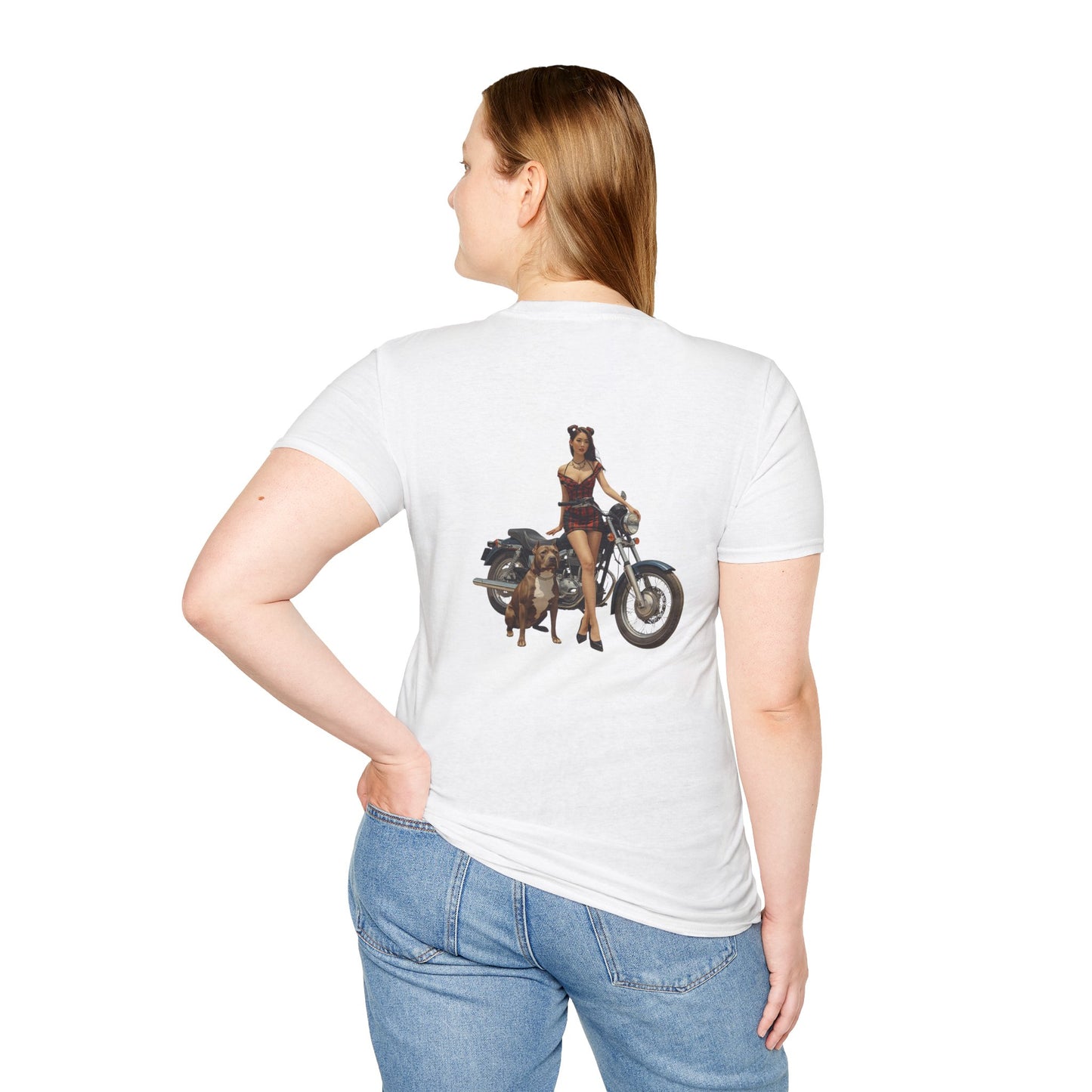 Motorcycle Pin-Up T-Shirt — Retro Biker Girl Graphic Tee